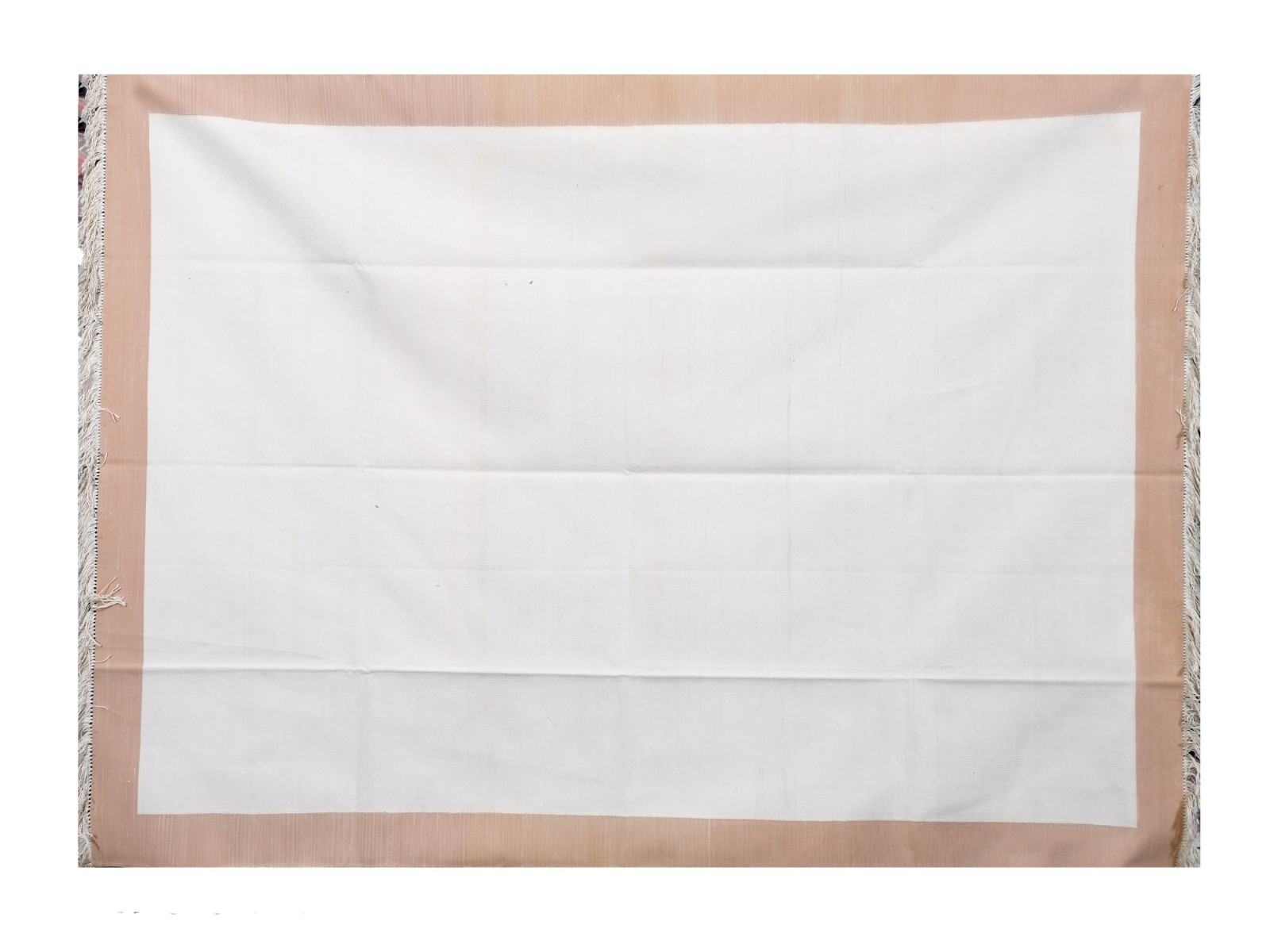 Handwoven Cotton Rug 5’9″ x 7’9″ Ivory Beige Minimalist Flatweave