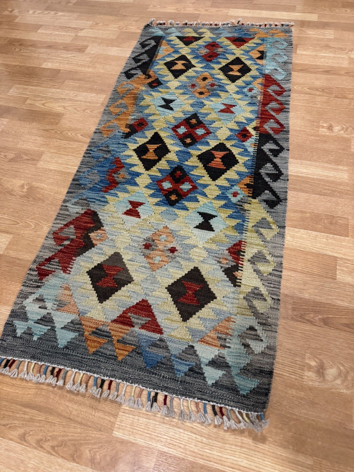Vintage Hand Woven Rug Carpet 63” x 26” Rug Wool Kilim Made in Afghanistan