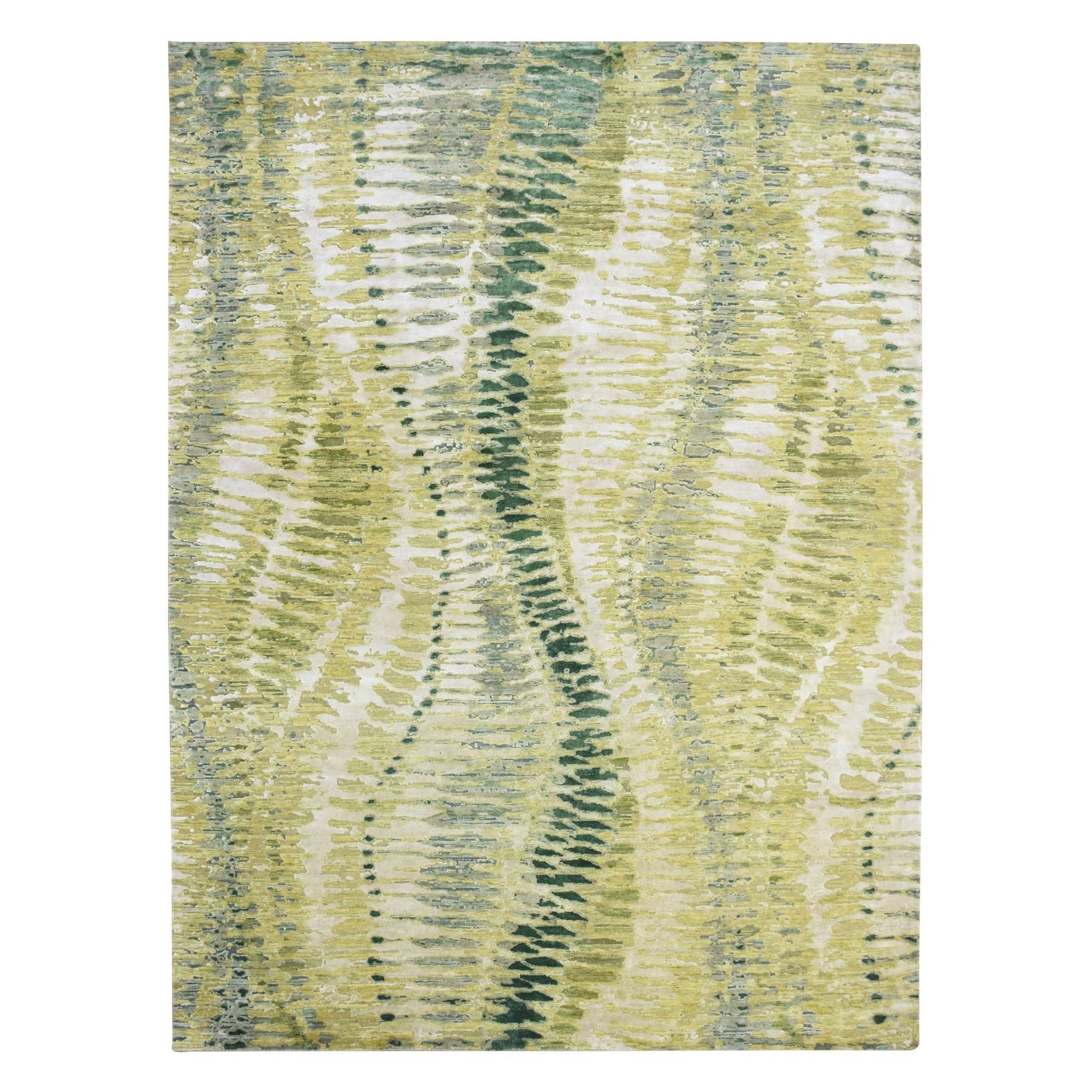 9’x12’2″ Green Crocodile Safari Design All Silk Hand Knotted Oriental Rug R75551