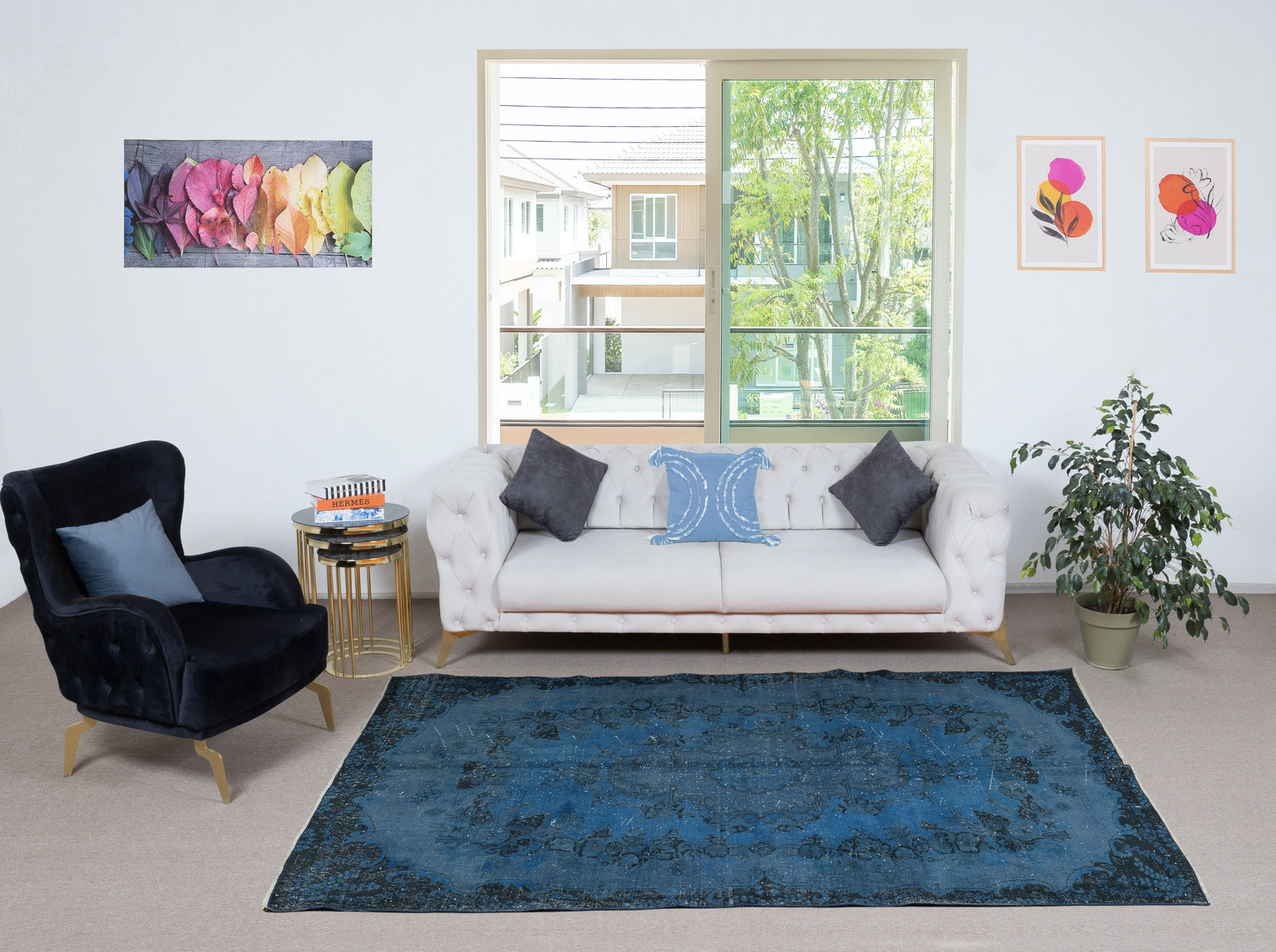 5.2×8.7 Ft Blue Area Rug for Contemporary Interiors, Handmade in Turkey