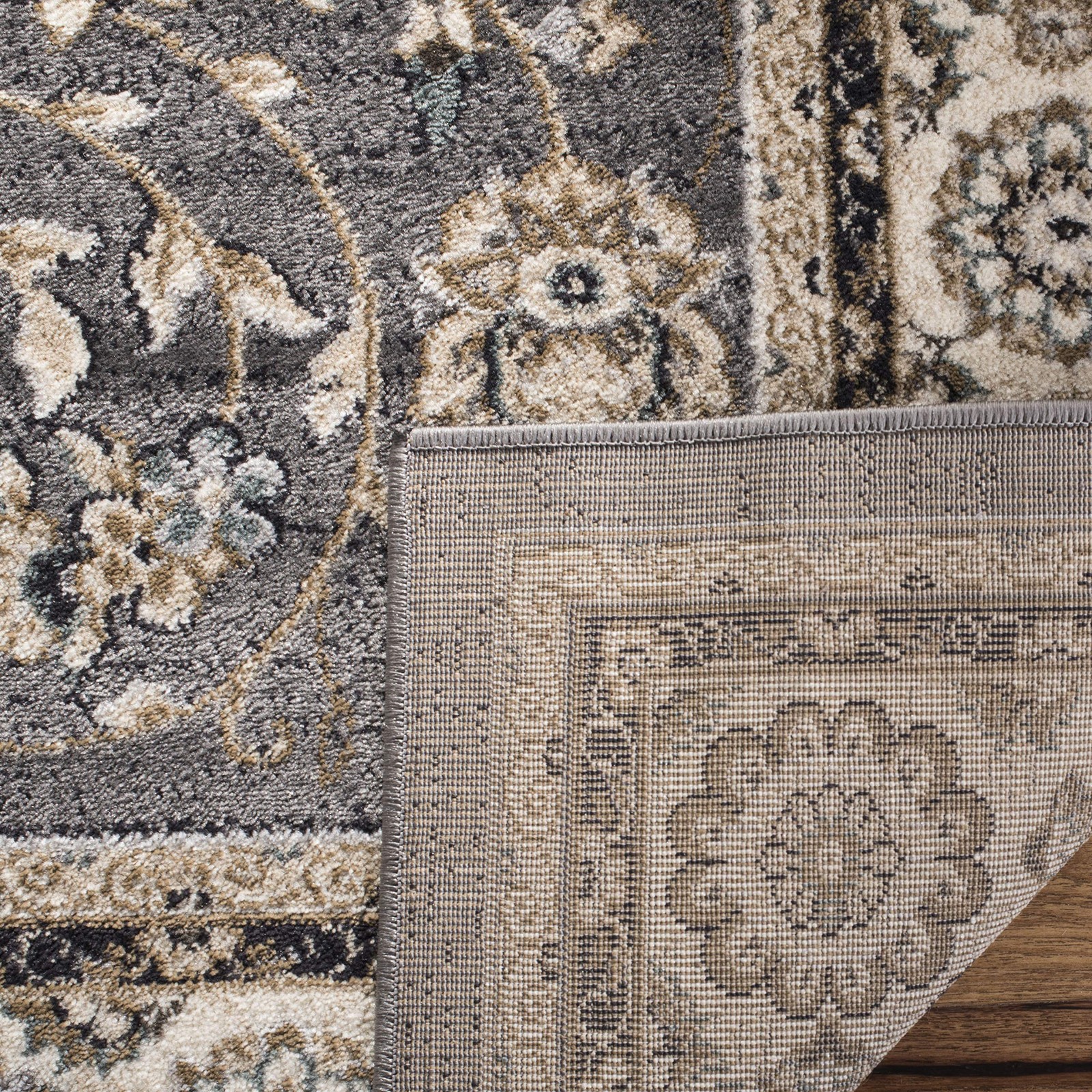 Lyndhurst Collection Area Rug – 7′ Square, Grey & Cream, Traditional Oriental…