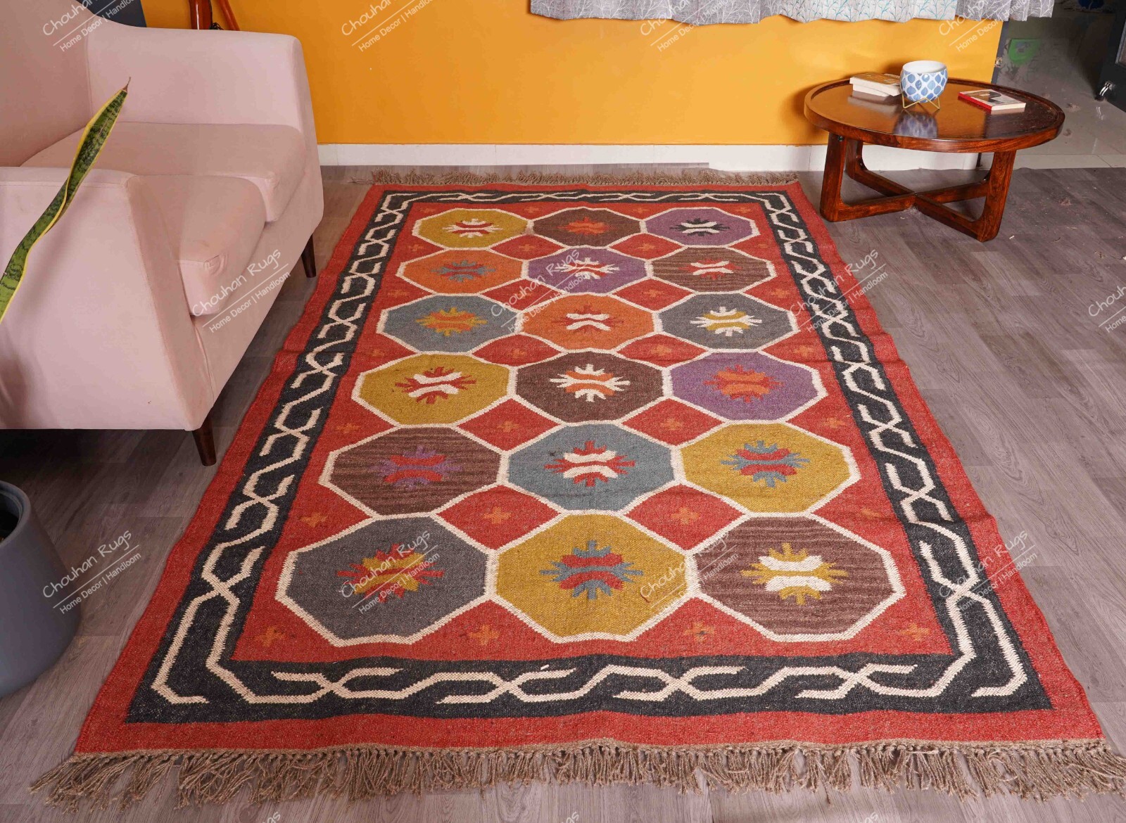 Indian Hand Woven Natural Fiber Wool Jute Modern Flatweave Kilim Jute Area Rugs
