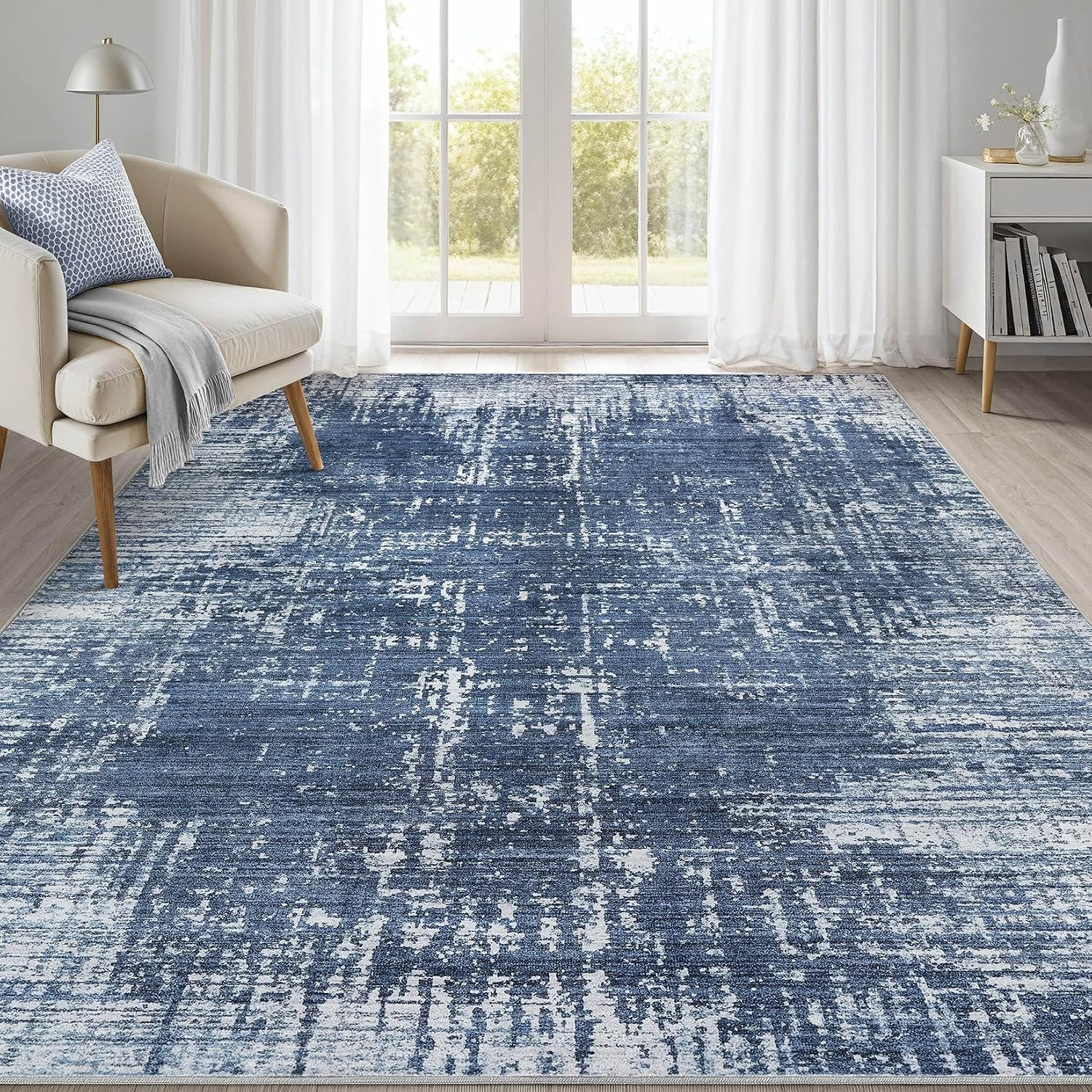 9X12 Washable Area Rug – Abstract Soft Non-Slip Modern Low-Pile Carpet for Livin