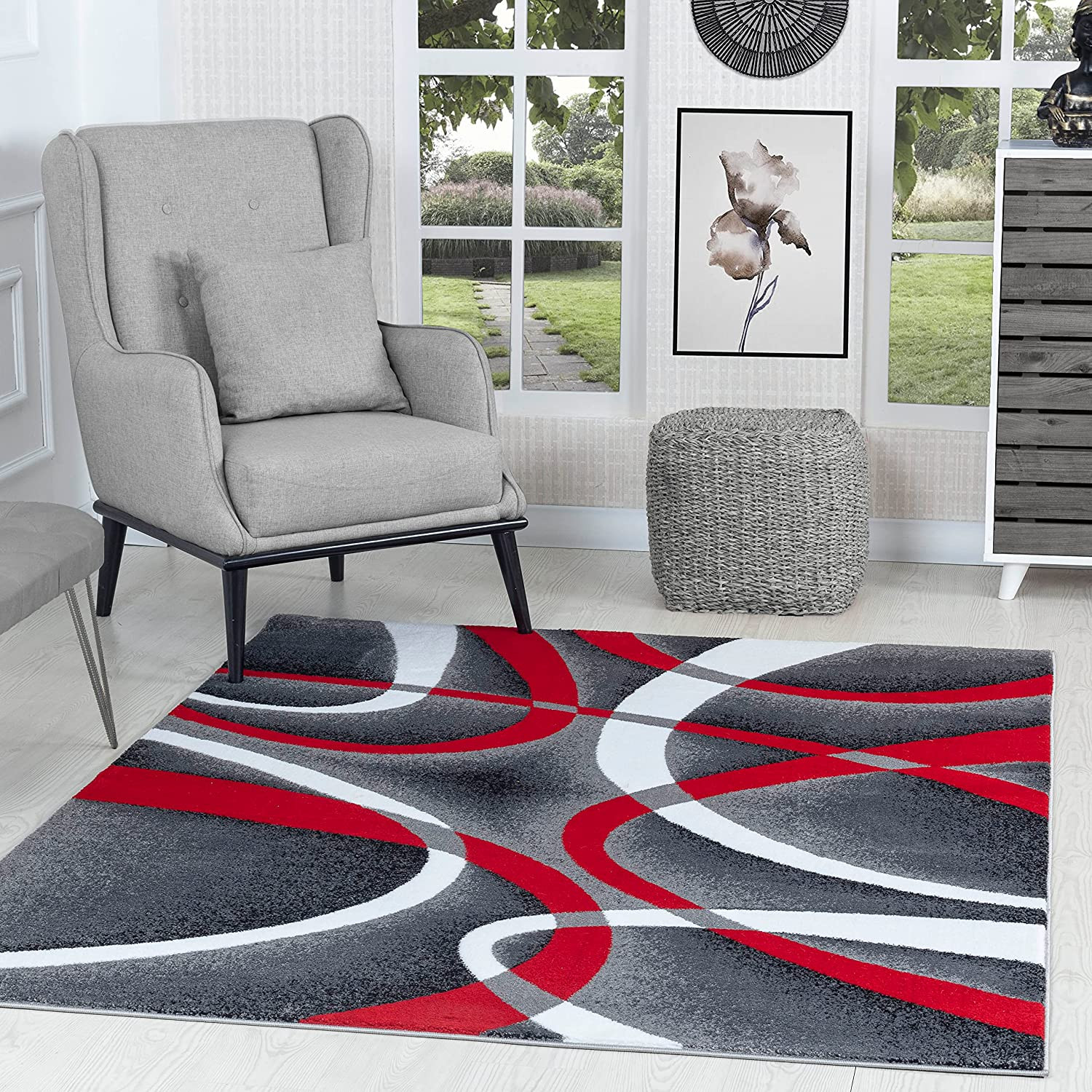 Contemporary 5×7 Red Swirls Area Rug for Living Room & Bedroom – Sevilla Collect