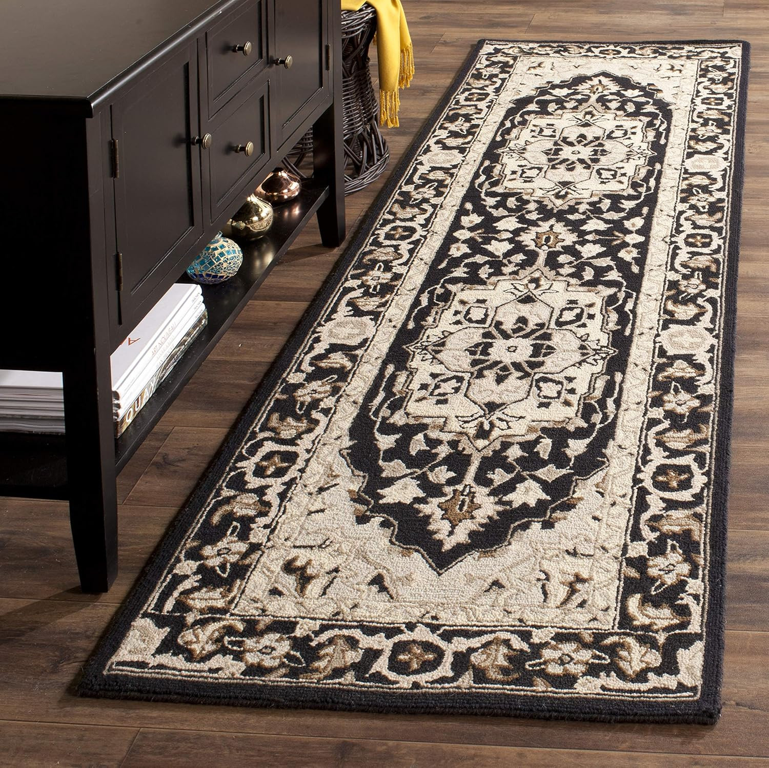 Chelsea 2’6″ x 10′ Runner Rug, Black & Natural Hand-Hooked Wool