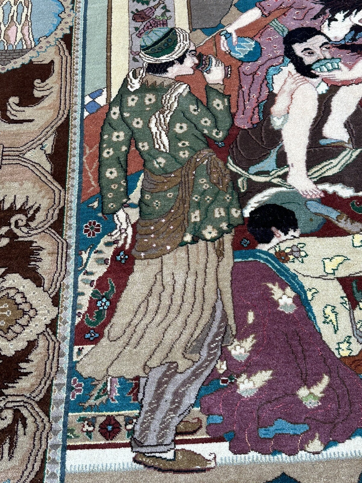 SIGNED HIGH KPSI 60+ RAJ PICTORIAL RUG KORK WOOL_SILK 6.5×8.2 OMAR KHAYAM