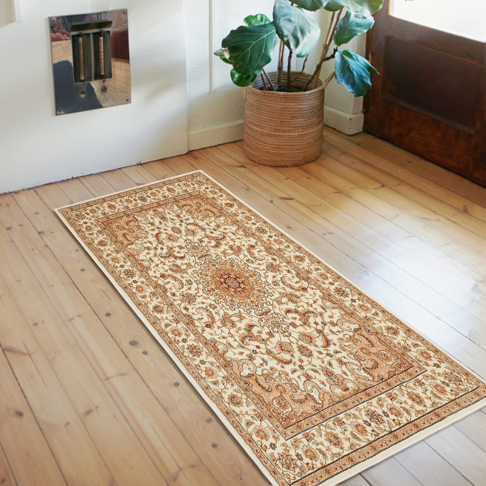 Boho Area Rug, 2′ x 4′ Machine Washable Rugs for Entryway Faux Wool Small Rug…