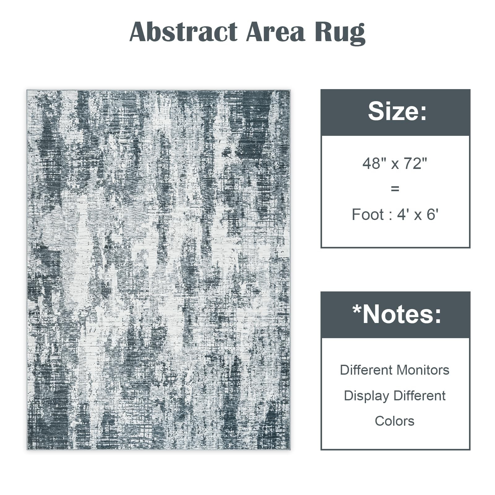 Area Rugs 4×6, Non Slip Washable Grey Abstract Rug for Living Room – Soft Low
