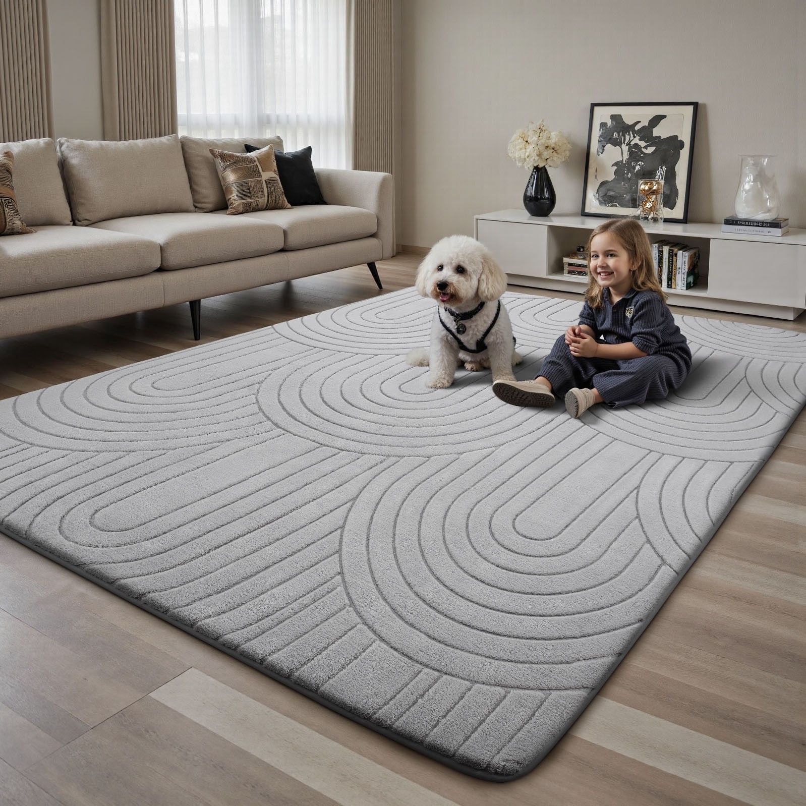 Big Ultra Soft Rainbow Plush Area Rug Shaggy Non-Slip Floor Mat