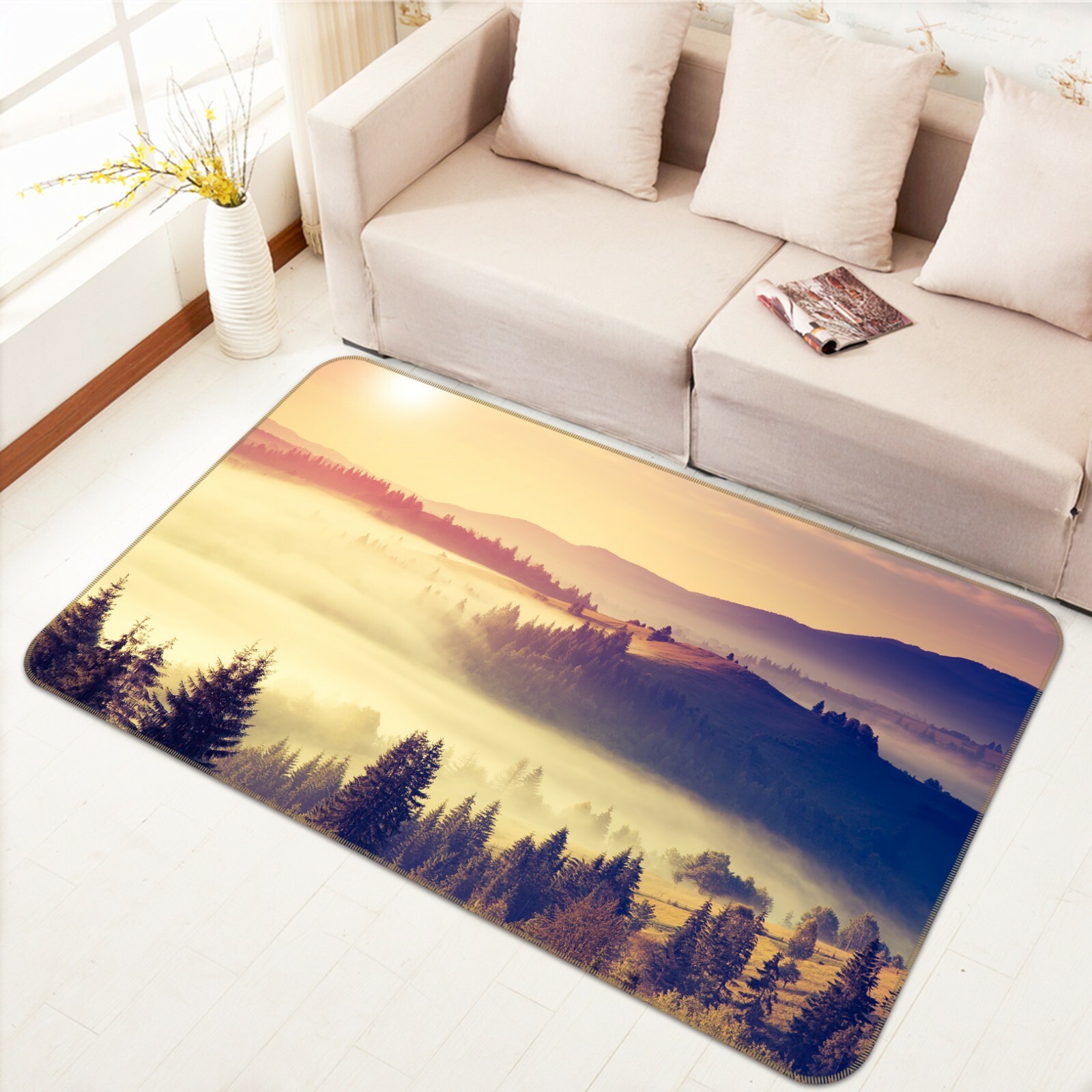3D Sun Forest Fog ZHUA2700 Game Non Slip Rug Mat Photo Carpet Zoe