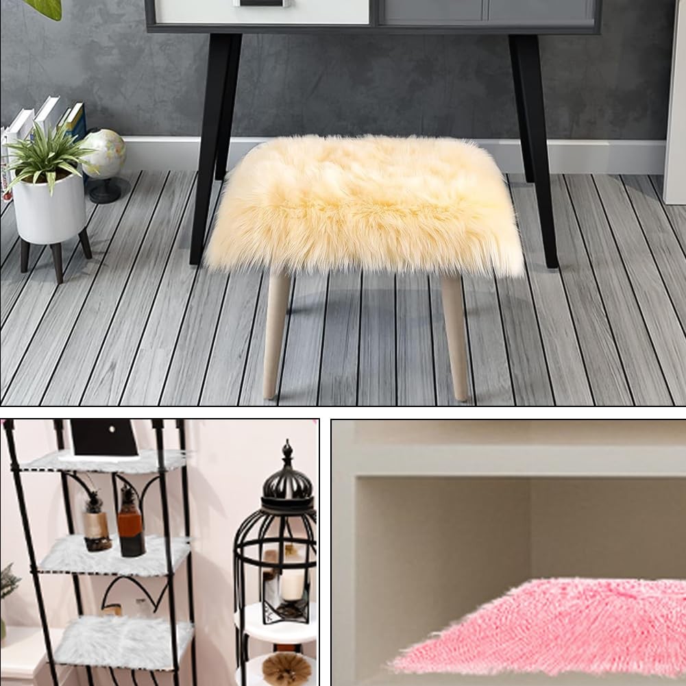 Faux Fur Sheepskin Square Chair Cover Seat Cushion Pad, 24″*24″ Luxurious Woo…