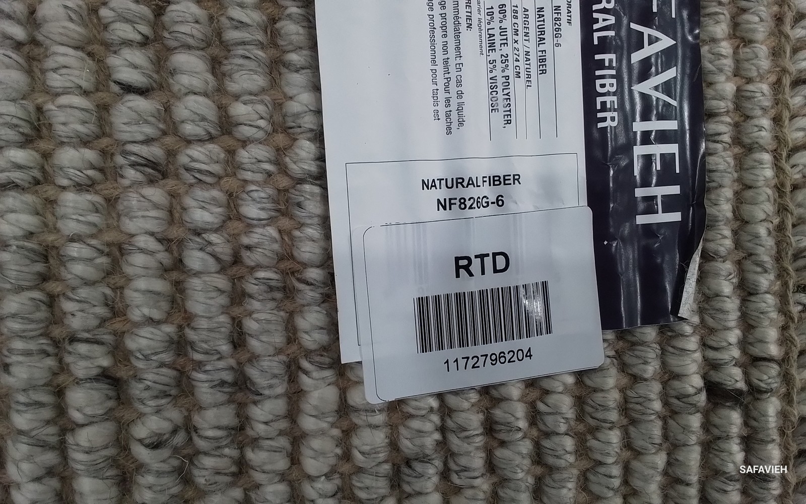 SILVER / NATURAL 6′-0″ x 9′-0″ Back Stain Rug, Reduced Price 1172796204 NF826G-6