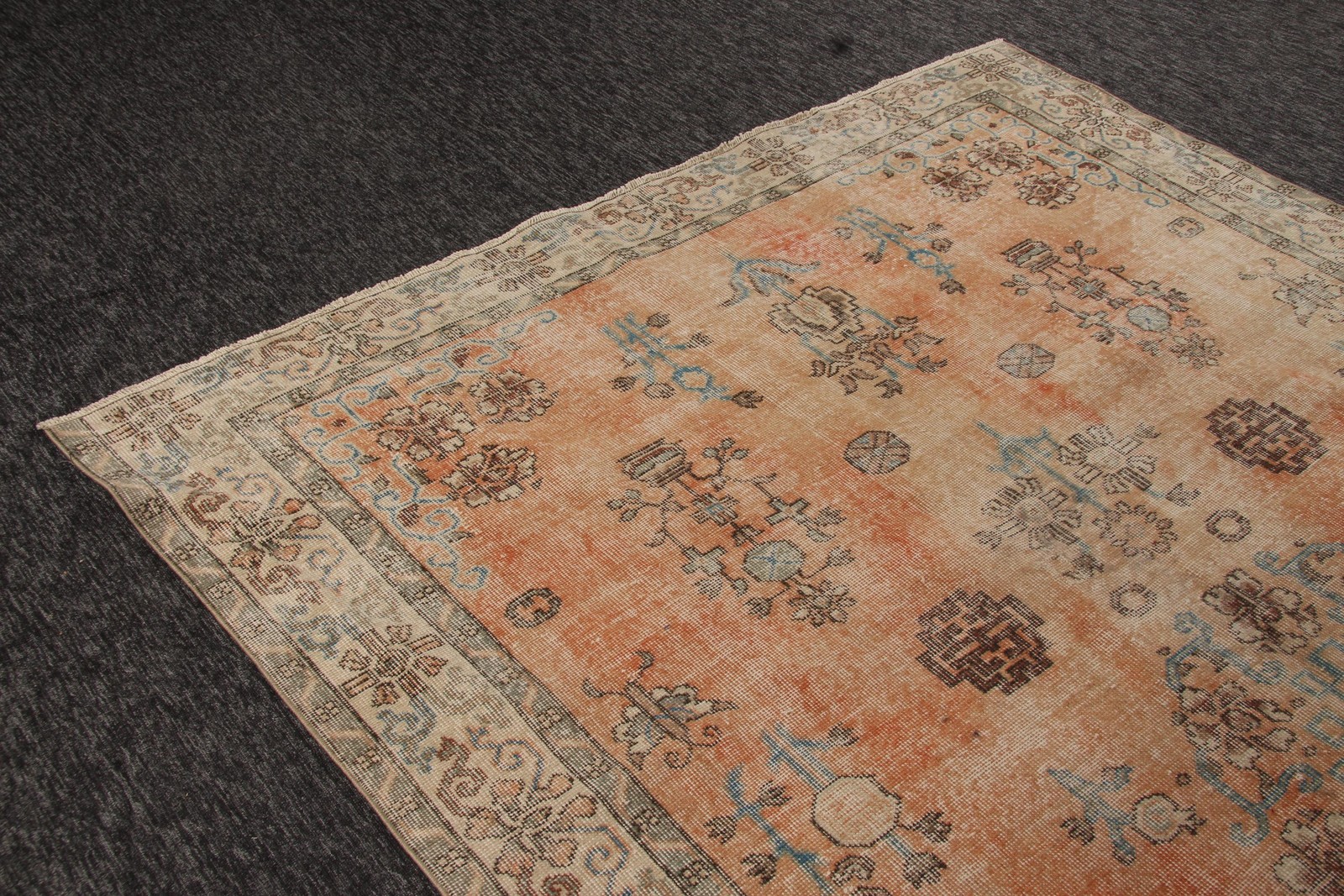6,8×10 ft Vintage Rug, Orange Solid Turkish Wool Rug