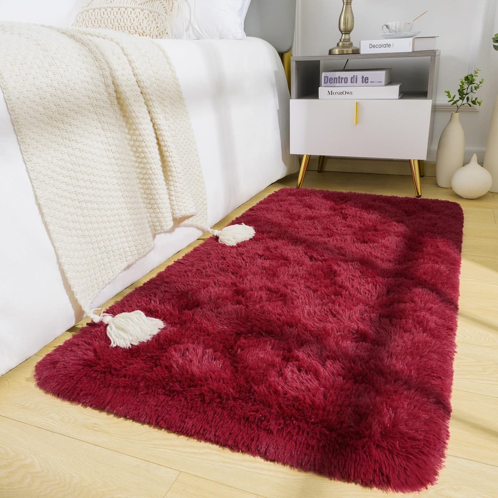 Fluffy Runner Rugs 2×4 Feet Soft Long Runners Bedroom Entryway Wine Red