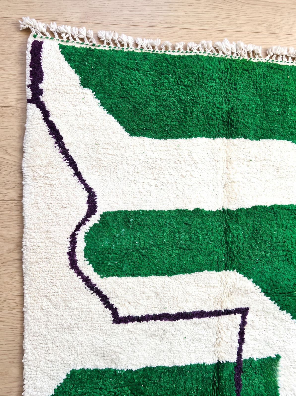 Handmade Moroccan Berber Wool Rug Beni Ourain Style Green Boho Area Rug Custom