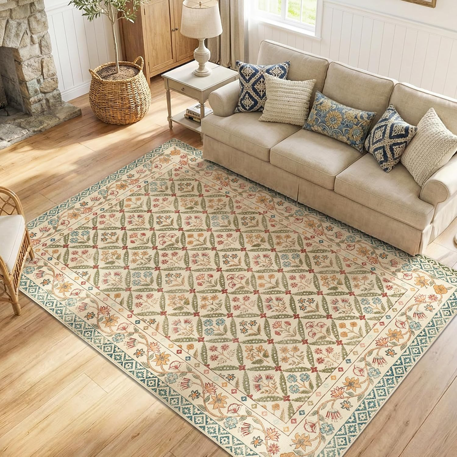 Haden 6X9 Large Area Rug for Living Room Vintage Floral Cottage Rug Soft Non-Sli