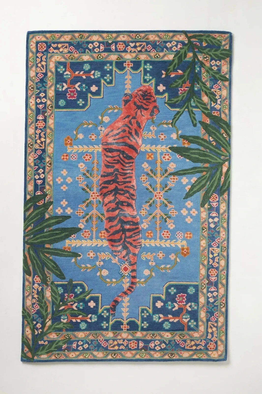 Bengal Tiger – Blue and Rust, Hand-Tufted Wool & Viscose Soft Area Rug Carpet