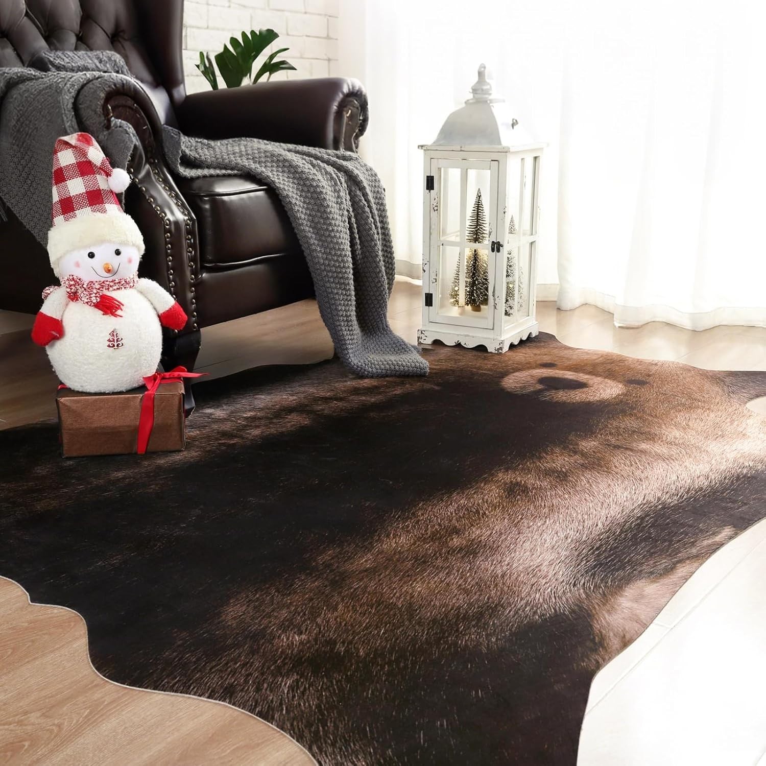 Machine Washable Faux Bear Rug 4.6×5.2 Ft – Elegant Wildlife Decor for Home