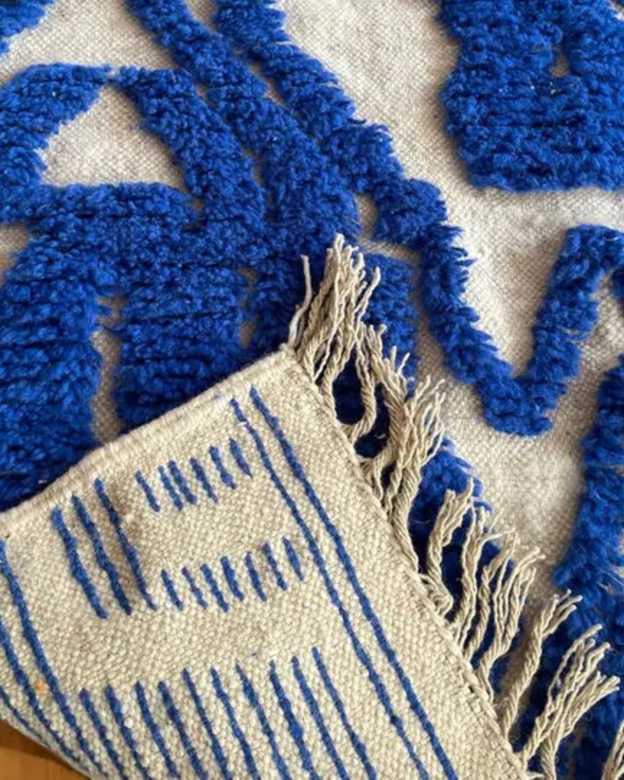Rug Moroccan Blue White Berber handmade Wool Tufted Beni Ourain Custom Carpet