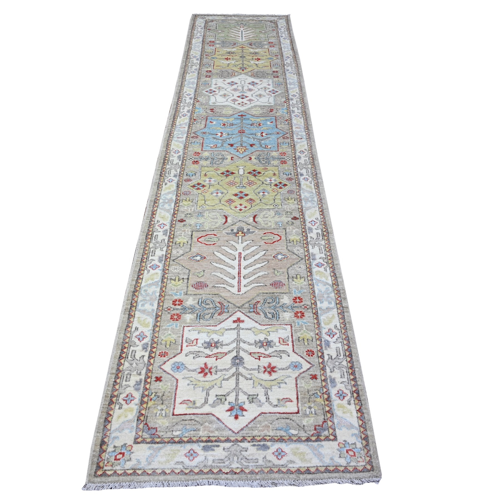 2’8″x12’1″ Gray Fine Aryana Caucasian Ashtafa Hand Knotted Oriental Rug R88546