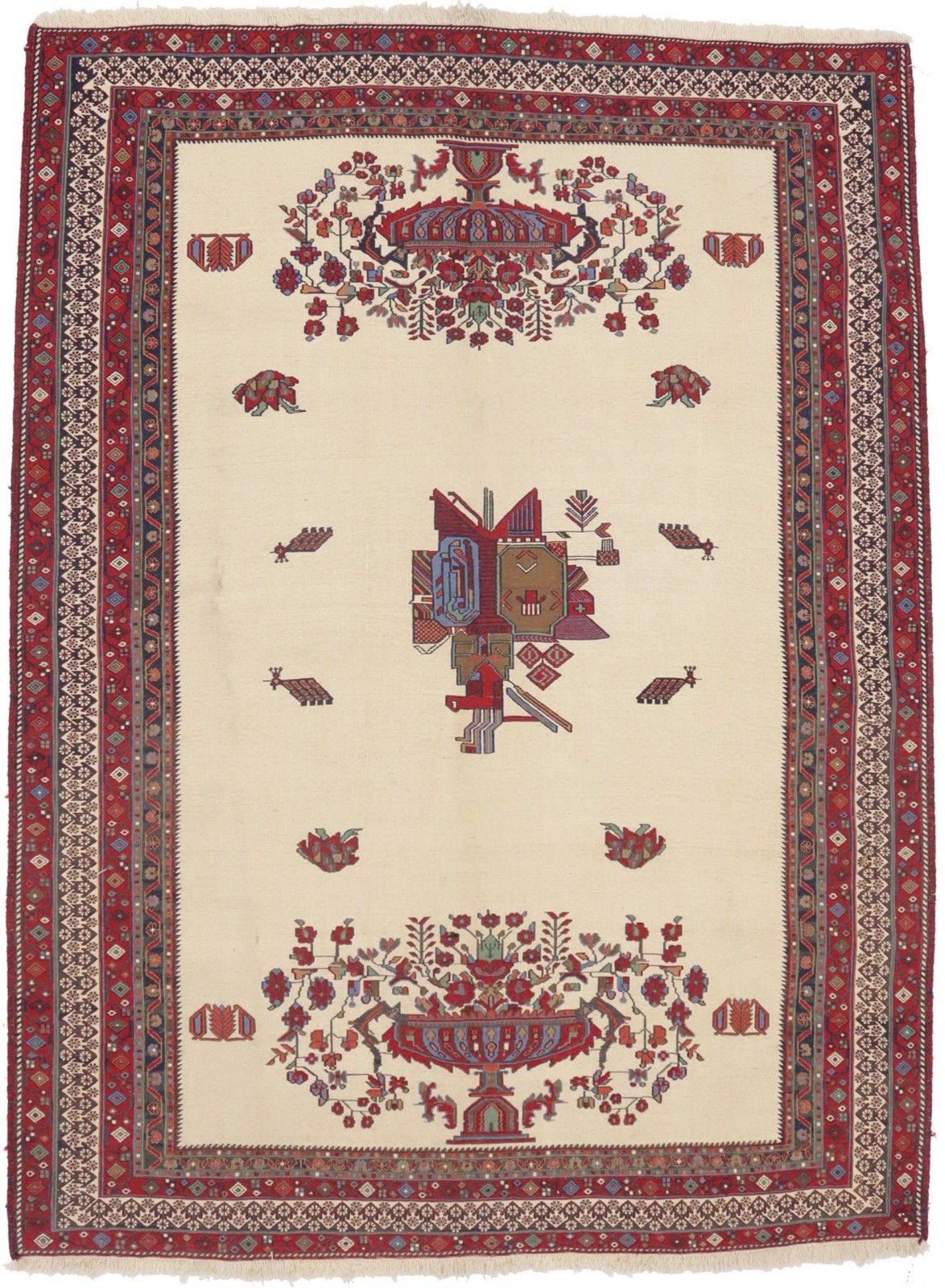 Sumak Pictorial Floral Tribal Style Oriental Rug Flat-Weave Wool Carpet 4’6X6 ft