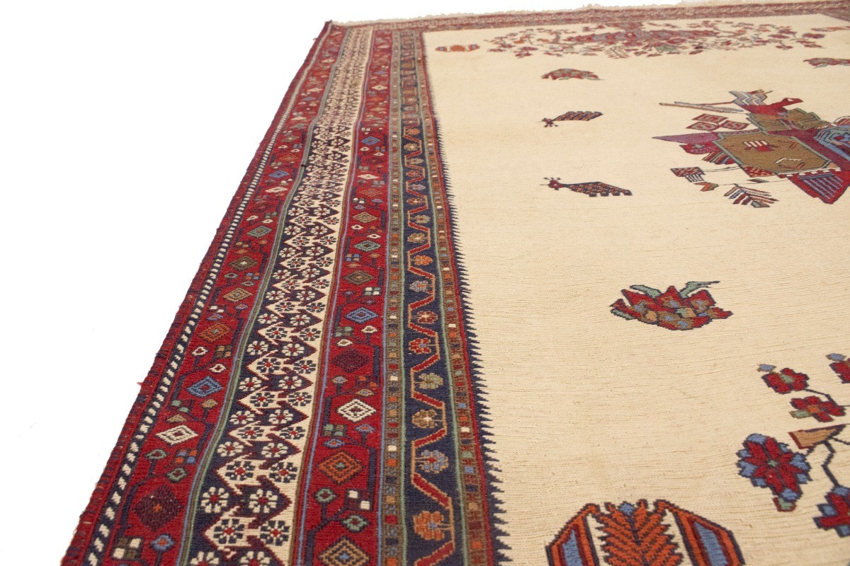 Sumak Pictorial Floral Tribal Style Oriental Rug Flat-Weave Wool Carpet 4’6X6 ft