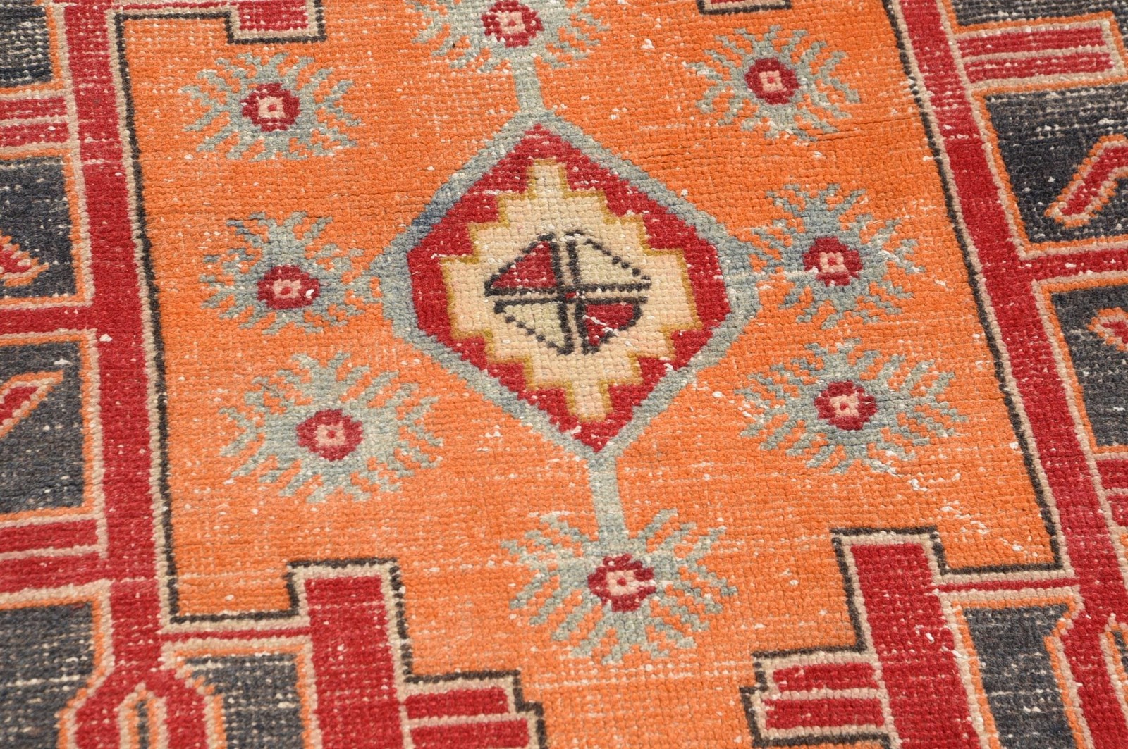 Vintage Rug, 4,4×9,4 ft Large Rug, Red Orange Wool Rug
