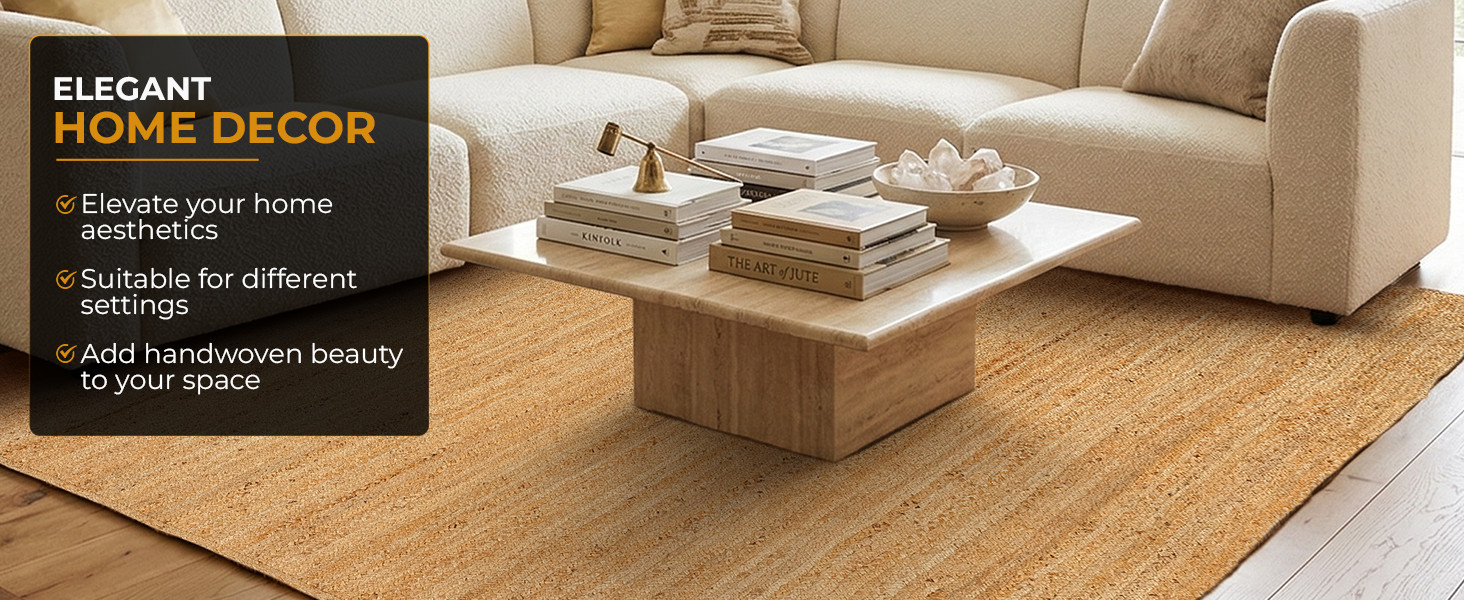 Jute Area Rug 6×9 Feet Rectangle Natural Fiber Boho Braided Handwoven Soft