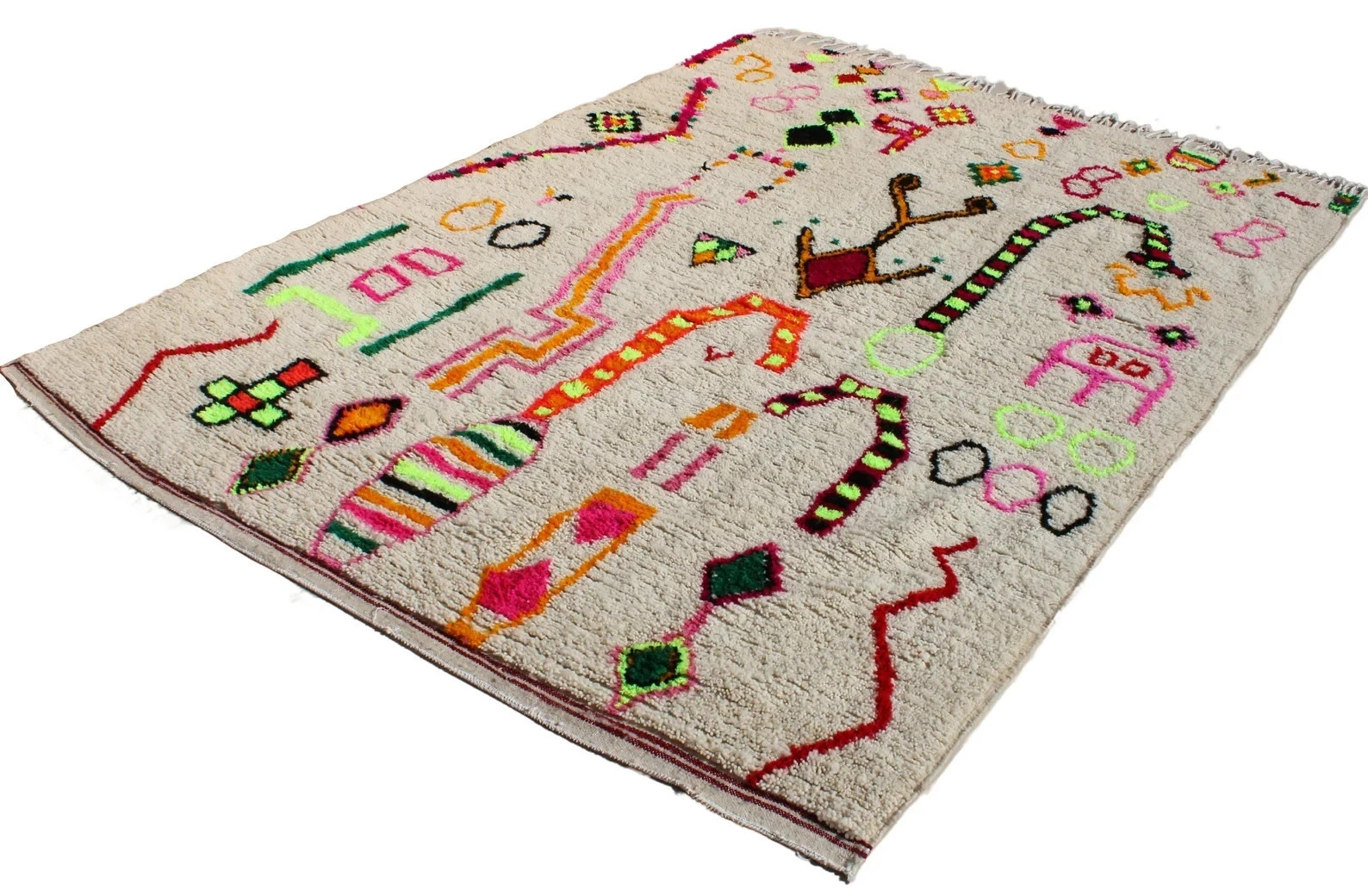 Moroccan Berber Beni Ourain Wool Rug Color Multicolor Handmade Area Carpet Rug