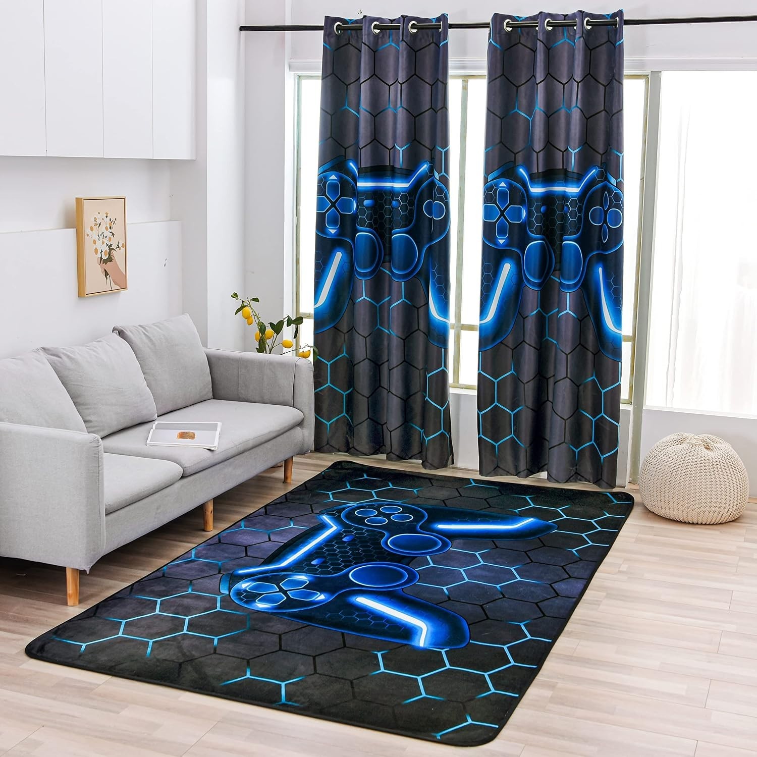 Geometric Game Console Rug 3×5 Feet – Vibrant Area Mat for Kids’ Rooms