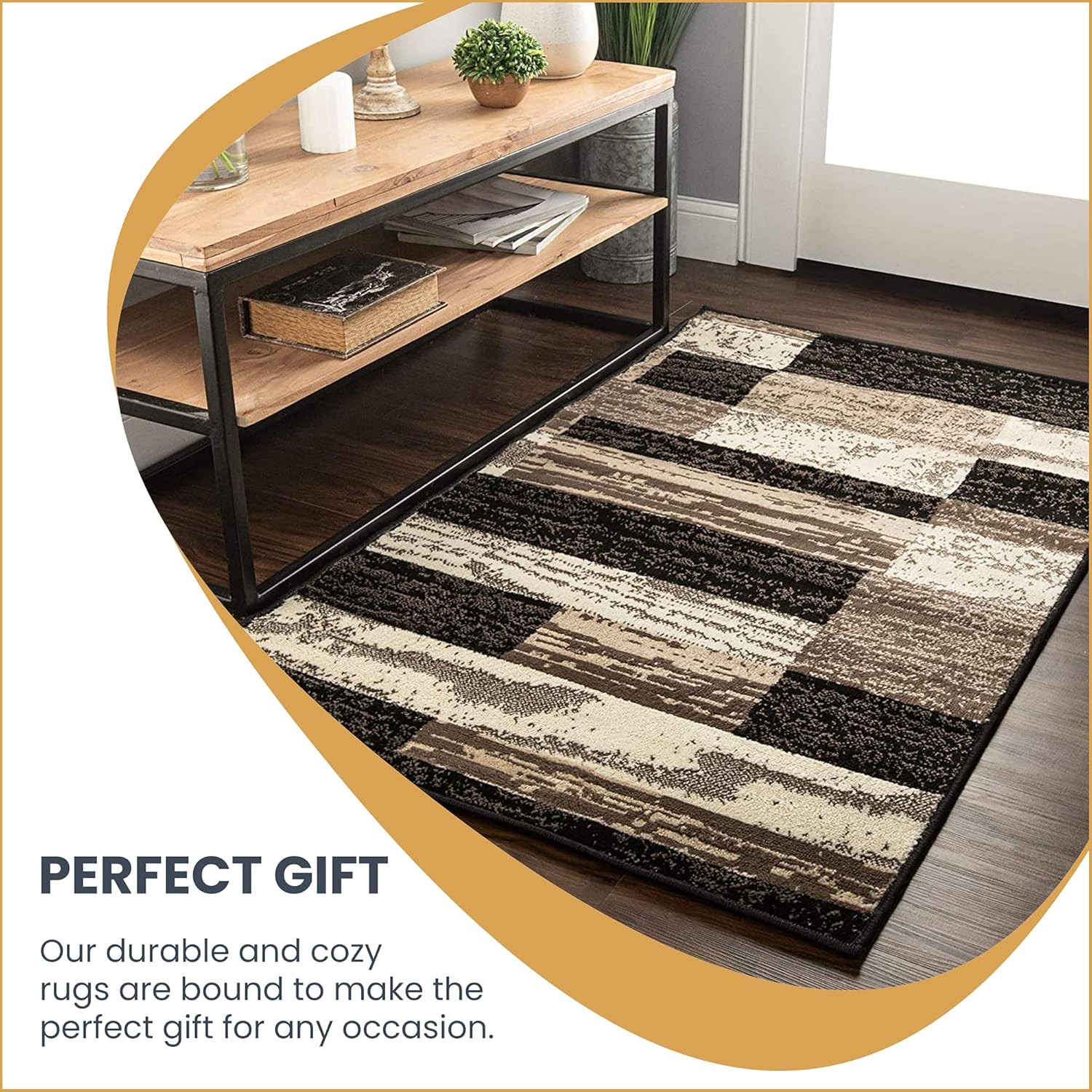 Rockwood Modern Geometric Indoor Area Rug, 2’7″ X 8′, Chocolate | Jute Backed Wa