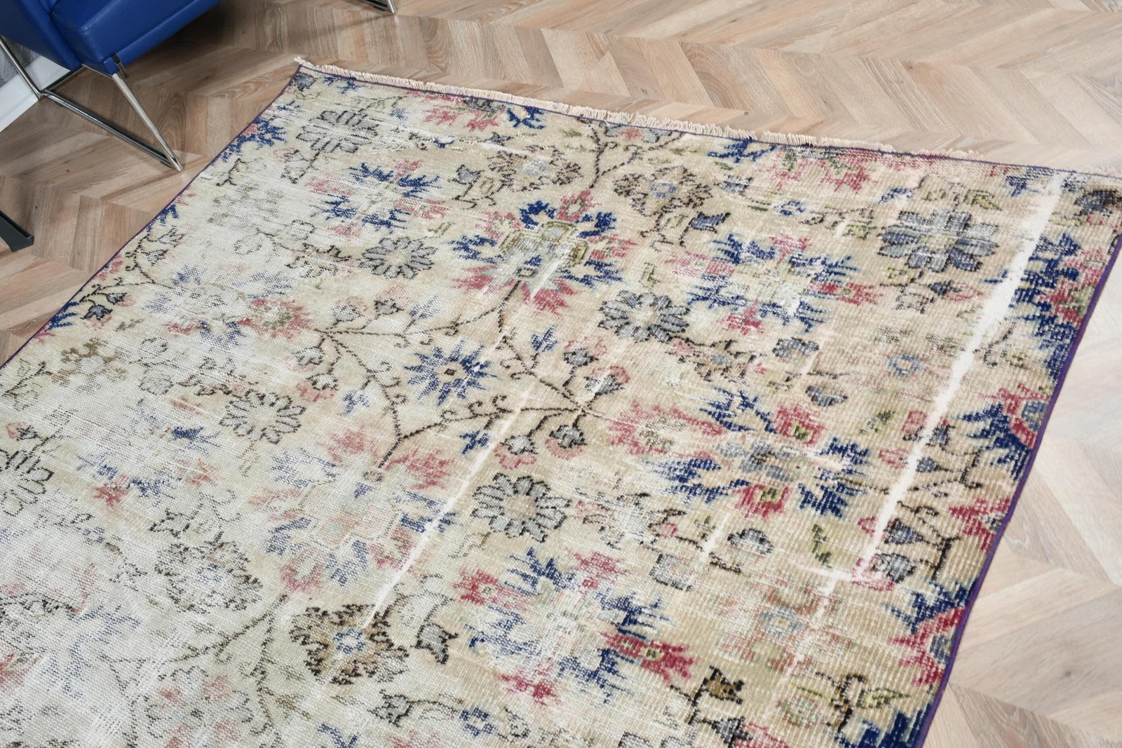 5,9×5,9 ft Rug, Vintage Turkish Area Rug, Blue Wool Rug
