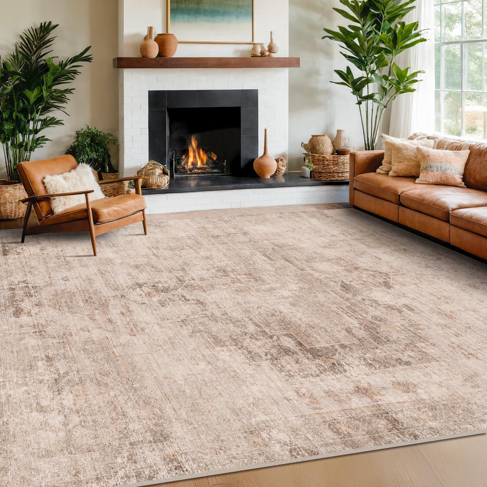 Farmhouse Area Rugs for Living Room, 8×10 Washable Modern Abstract Rug for Be…