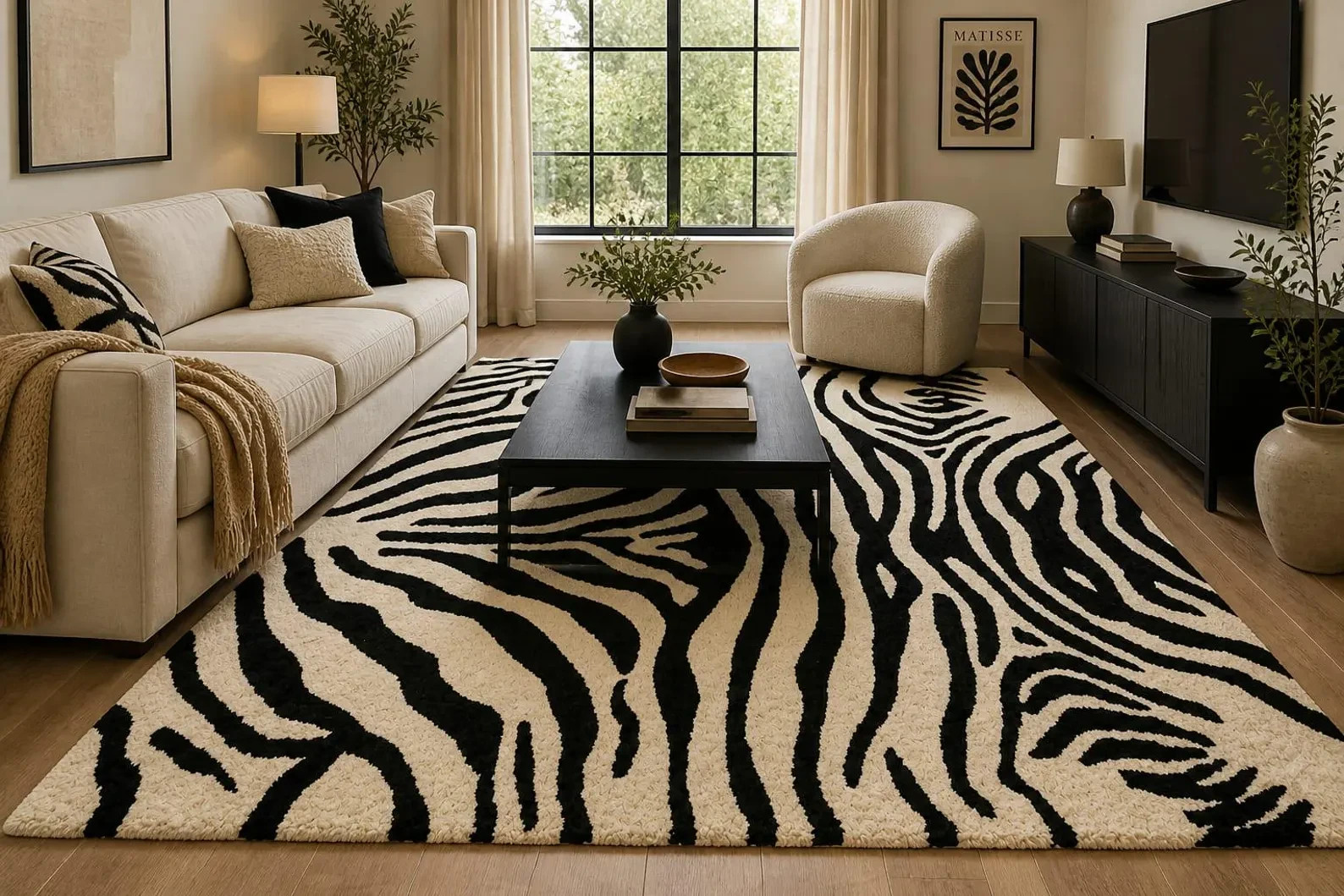 Hand Tufted 100% NZ Wool Zebra Rug Handmade Black & White Animal Pattern Modern
