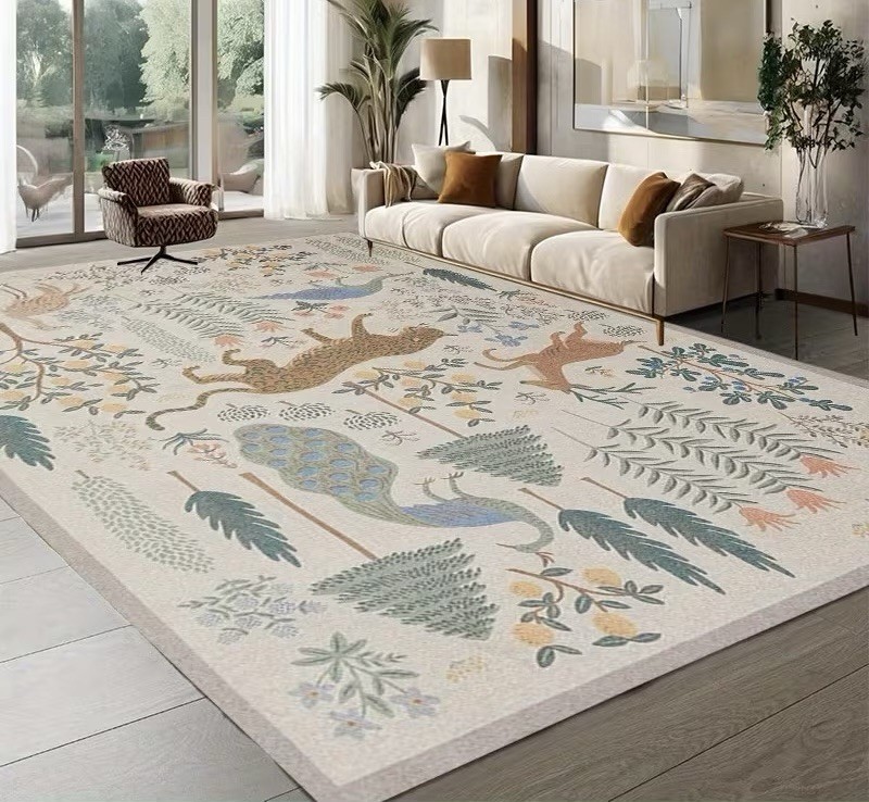 Stunning Bliss Woodland Animal Botanical Jungle Indoor Area Rug 6’8” x 10’ Cream
