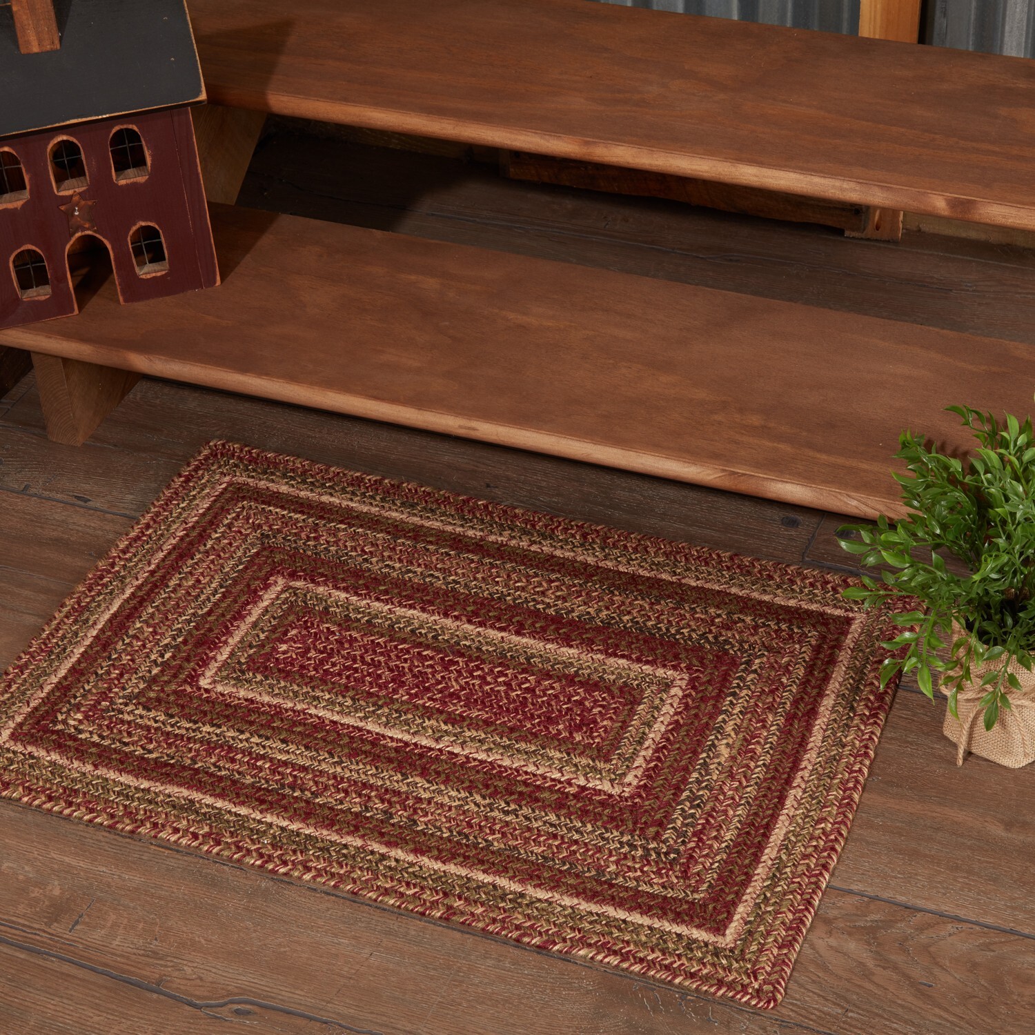 Cider Mill Jute Rectangle Braided Area Rug 20×30 Country Primitive Burgundy