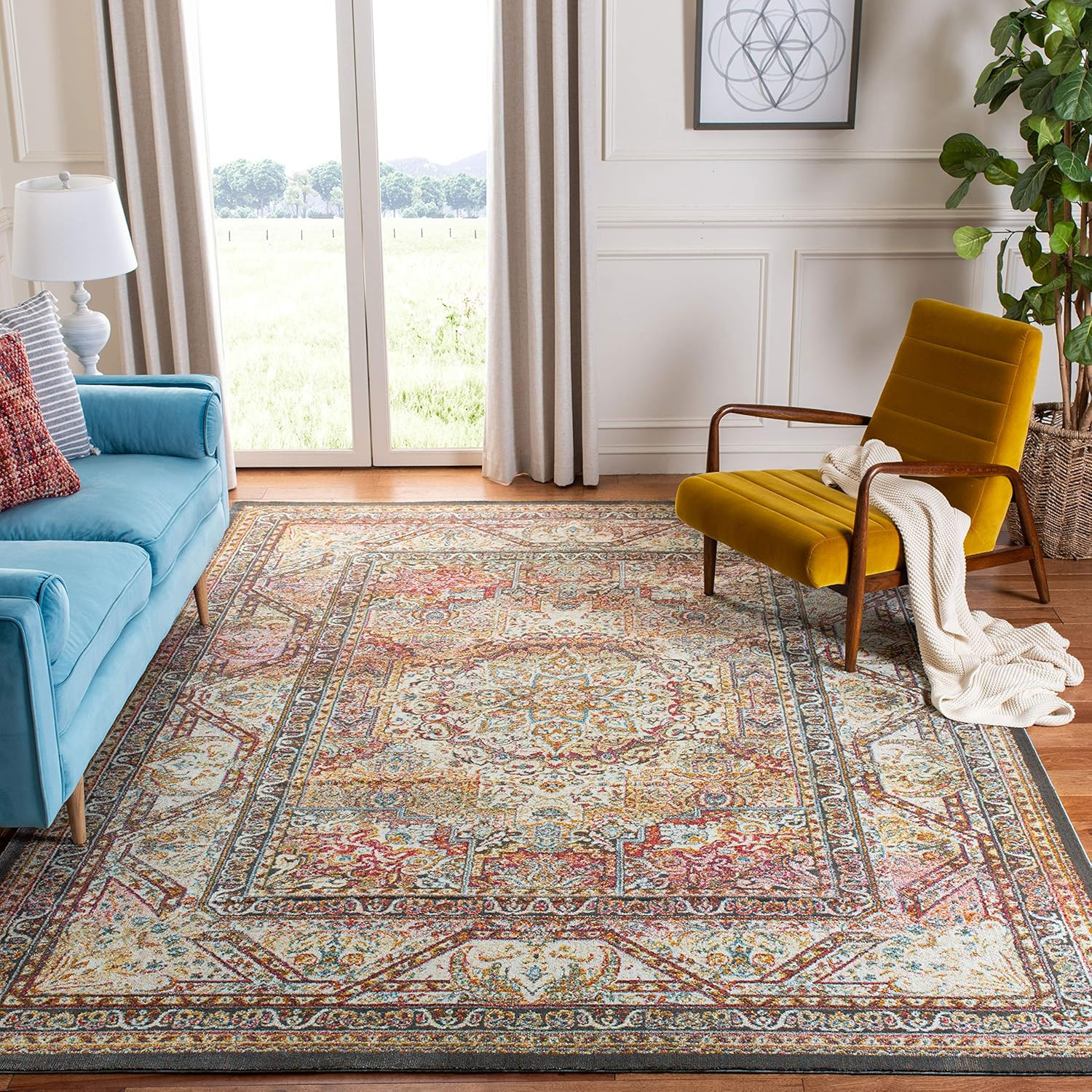Handmade Boho Chic 6’7″ Square Area Rug – Ivory & Fuchsia for High Traffic Areas