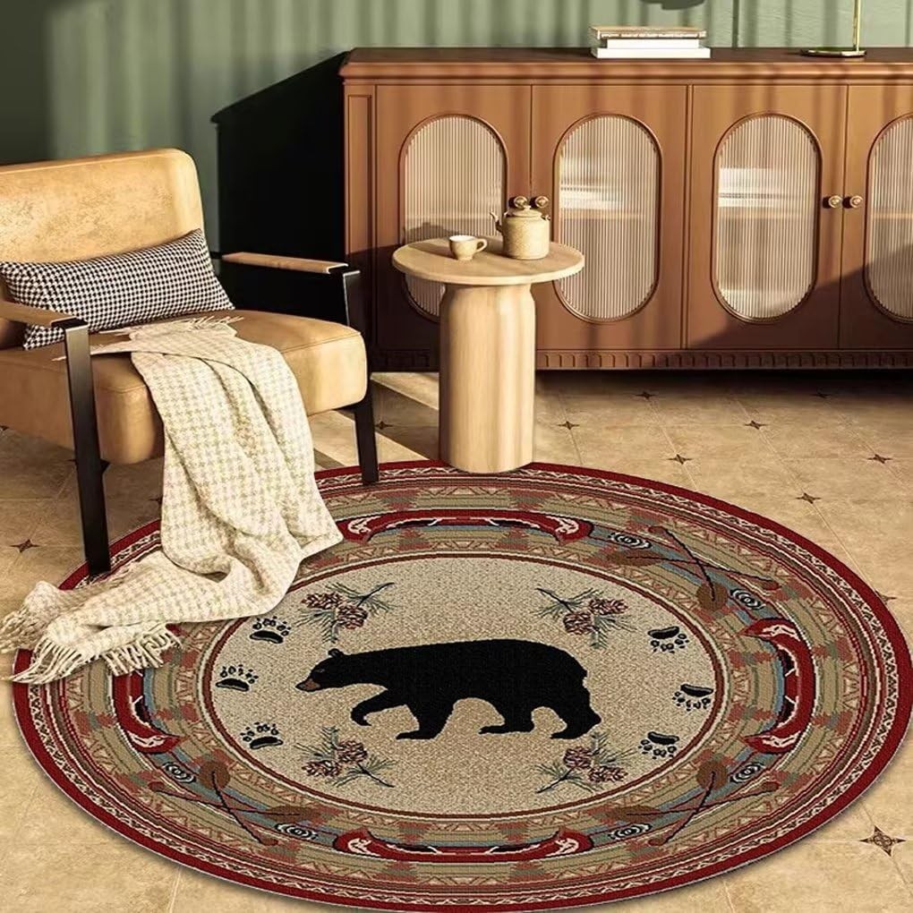 Soyalie 3ft Round Cabin Bear Rugs for Hallway Bathroom Entrance Kitchen Circl…