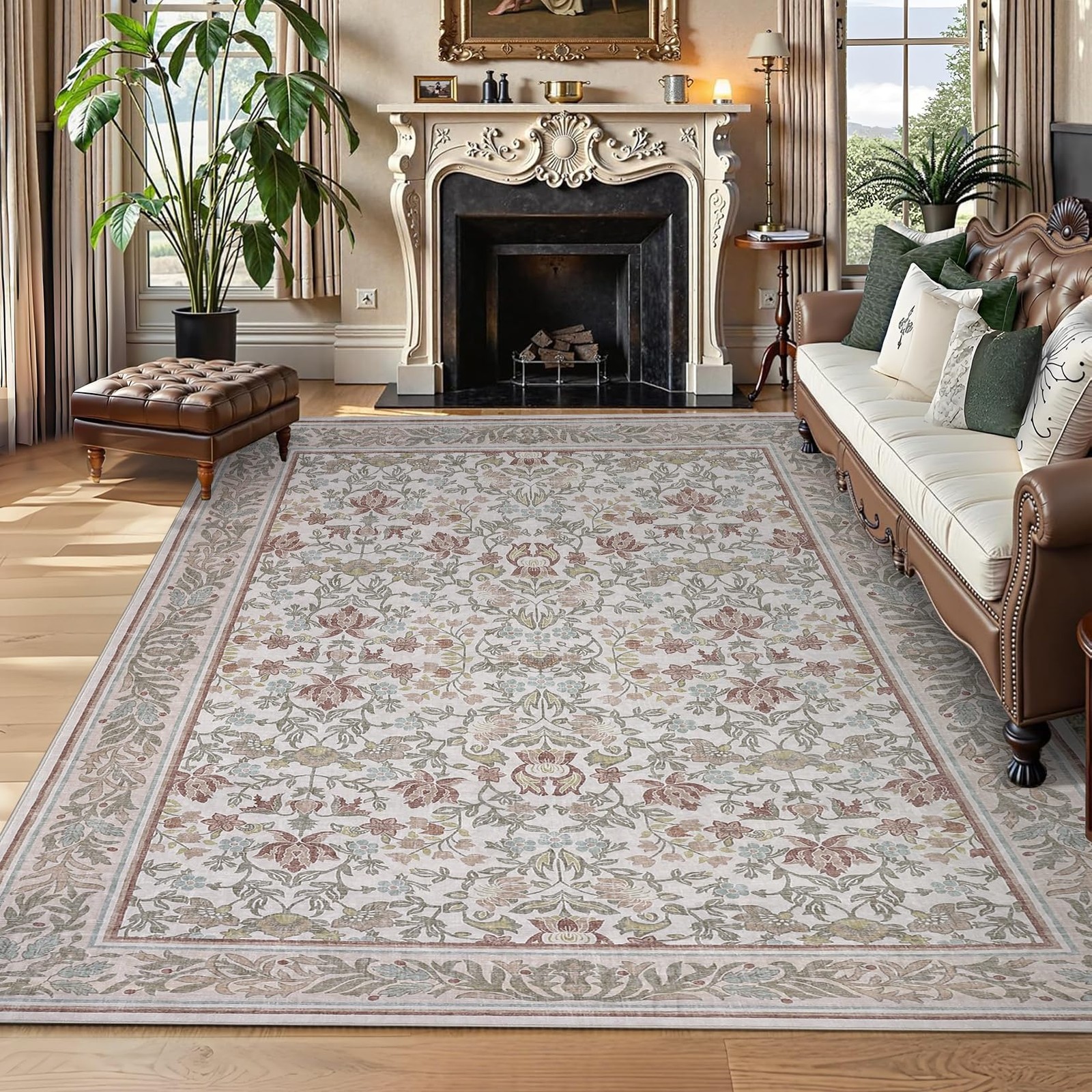 GarveeHome Washable Rug Beige Pink 9×12
