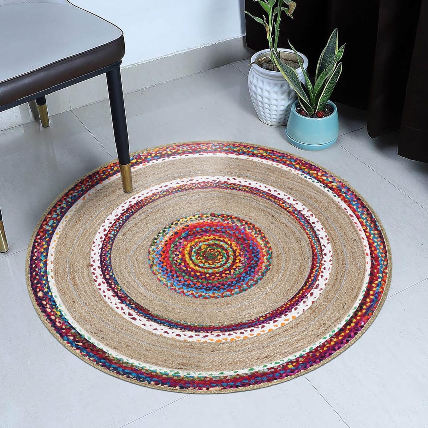 Rug 100% Cotton Jute Carpet Reversible Braided Rug Modern Dining Area Rug