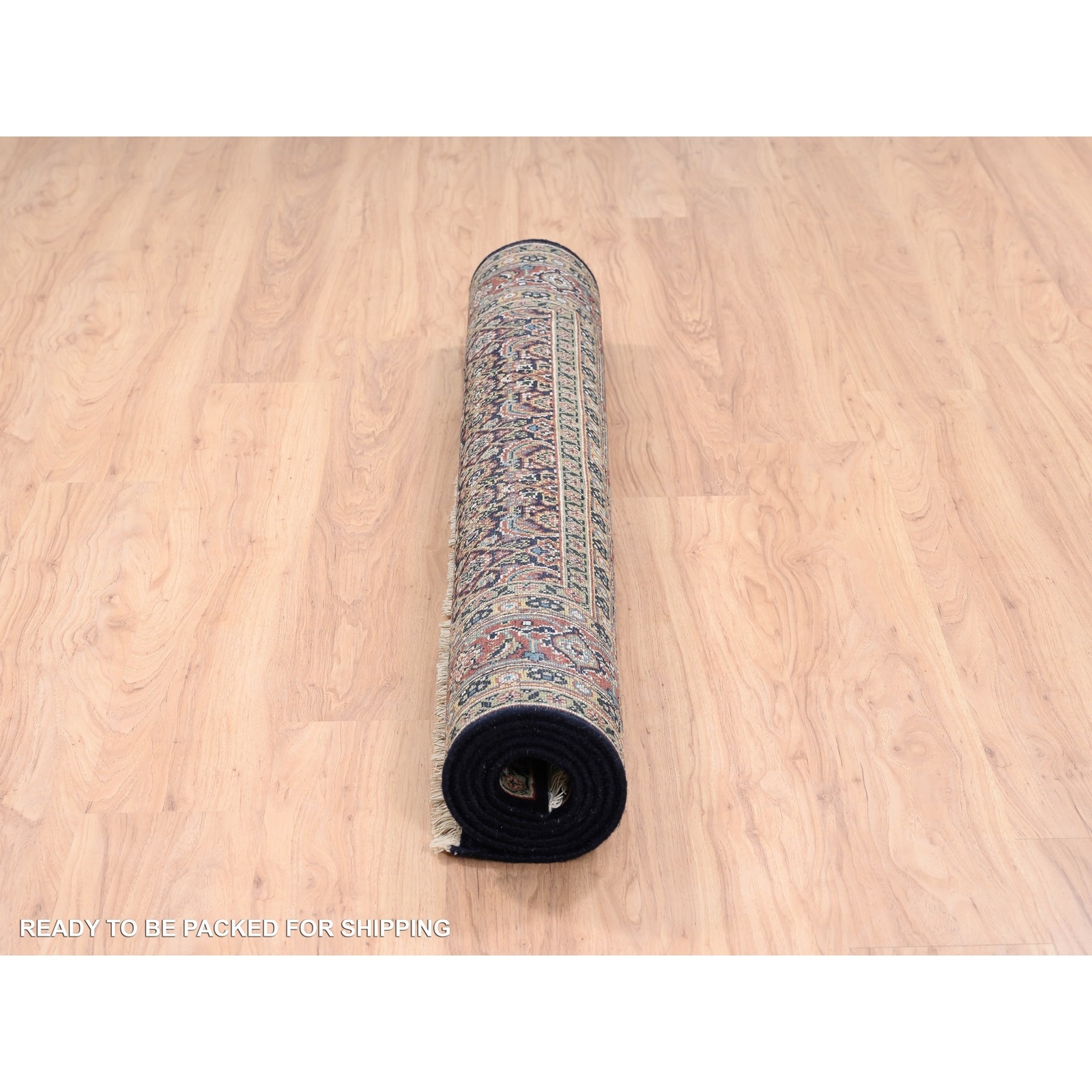 5’1″x7’1″ Hand Spun Wool Blue All Over Herrita Design Hand Knotted Rug R62343