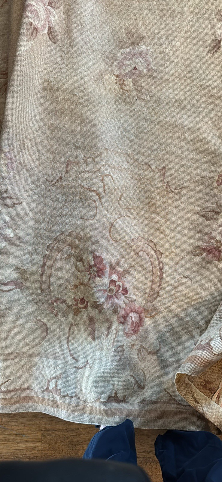 7”10×10 French Aubusson Needlepoint area rug Floral flat weave Beige Pink wool