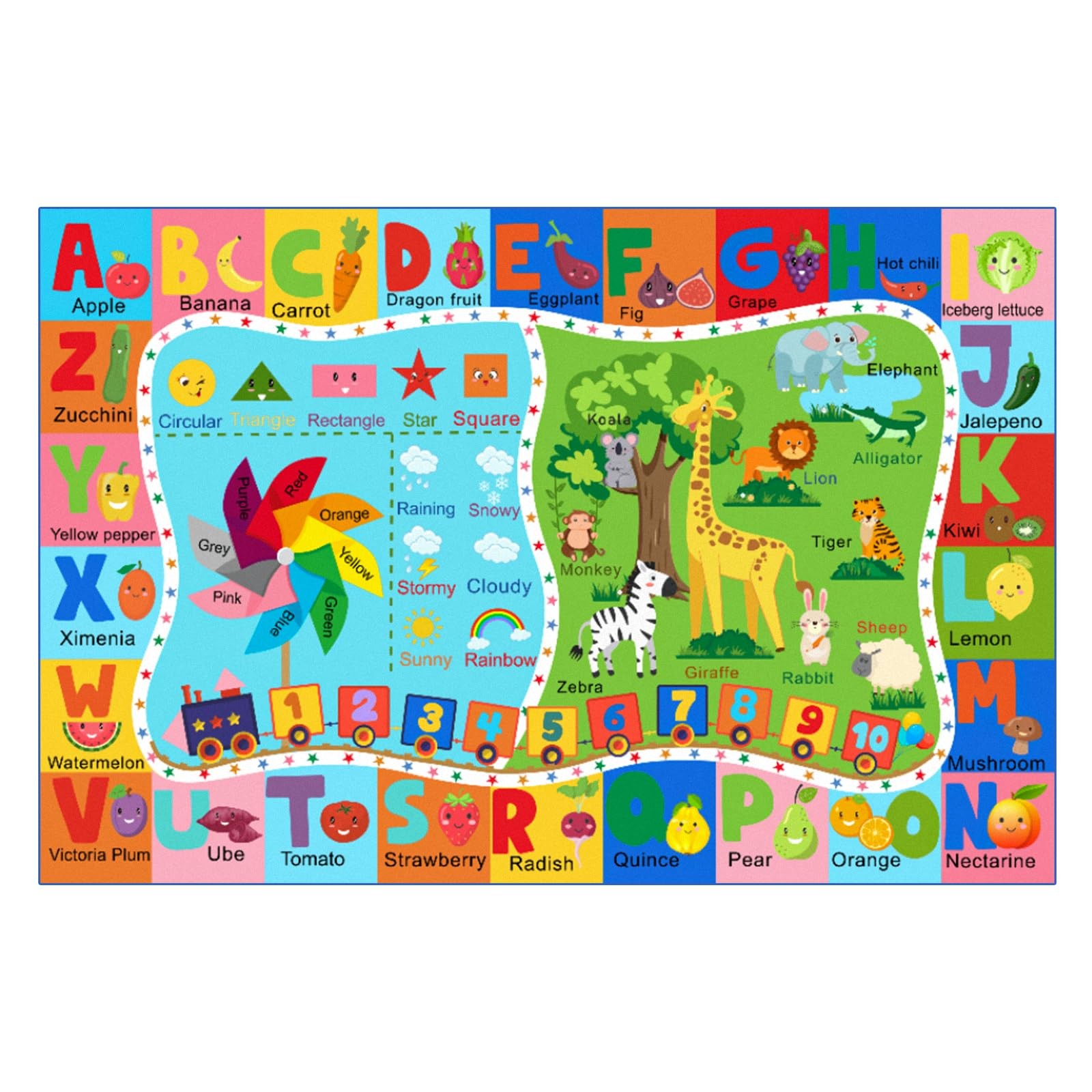 Kids Rug for Playroom, 3×5 ABC Educational Carpet for Classroom, Fun Alphabet