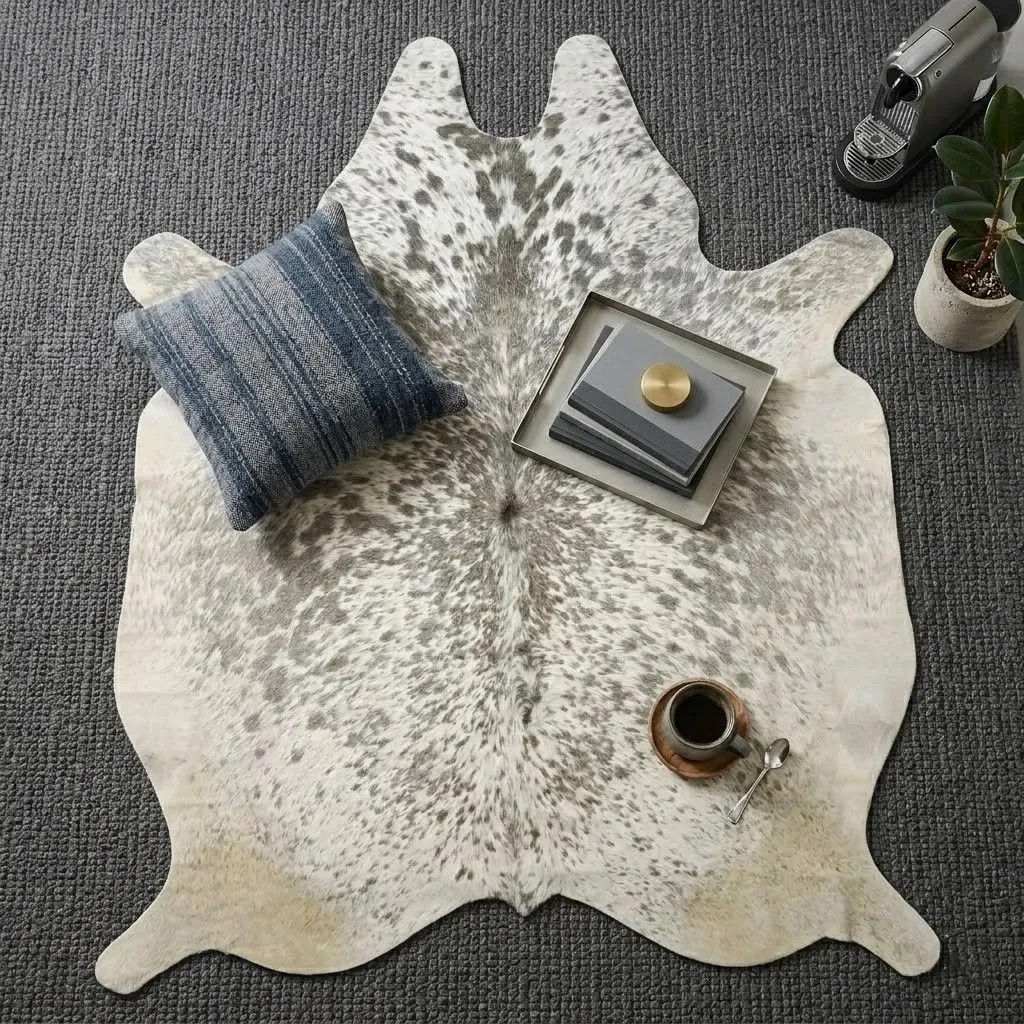 Real Grey salt and pepper Cowhide Rug – 5′-3″ x 5′-7″