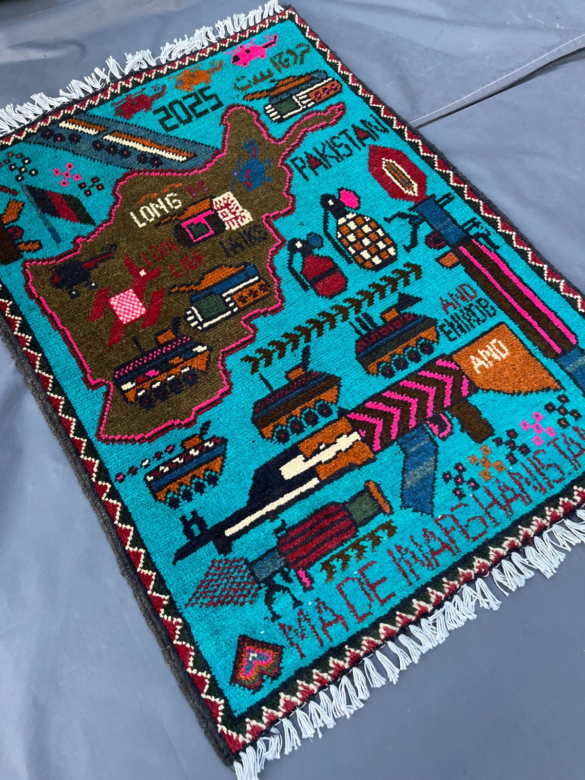 2’1 x 2’8 Ft Colorful Afghan War Rug –2025 Map of Afghanistan Military Pictorial