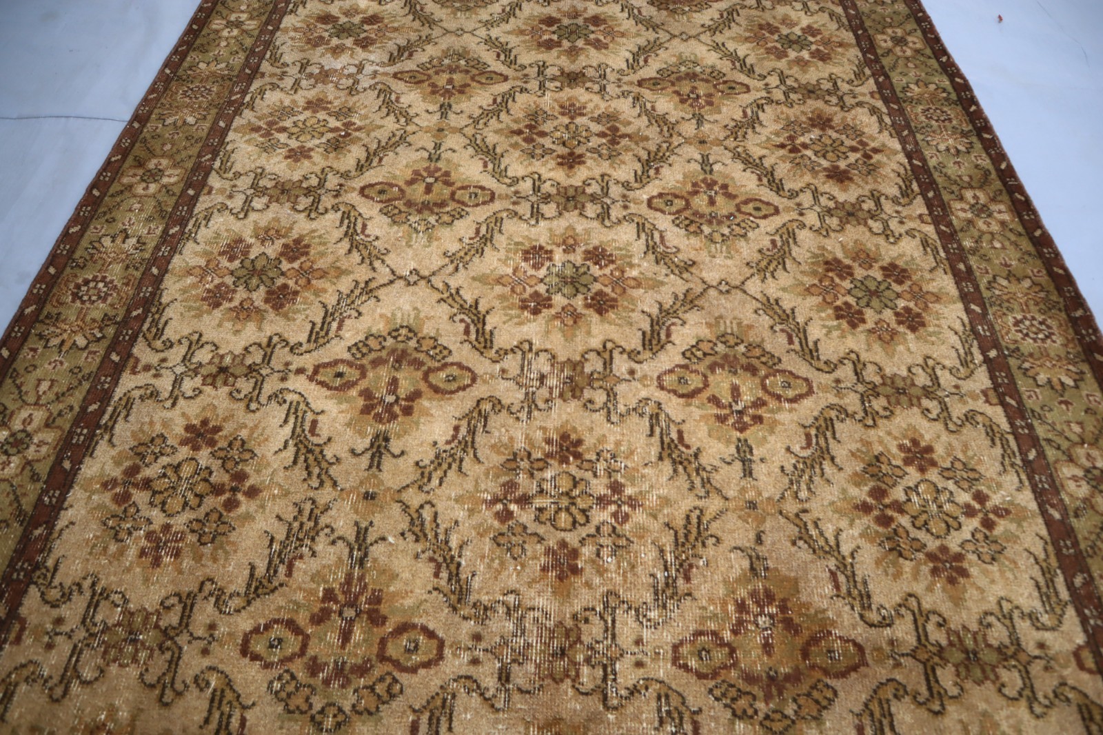 5’6×7’8 ft Oushak Rug, Afghan Handmade Beige Green Rug for Bedroom, Kitchen Rug