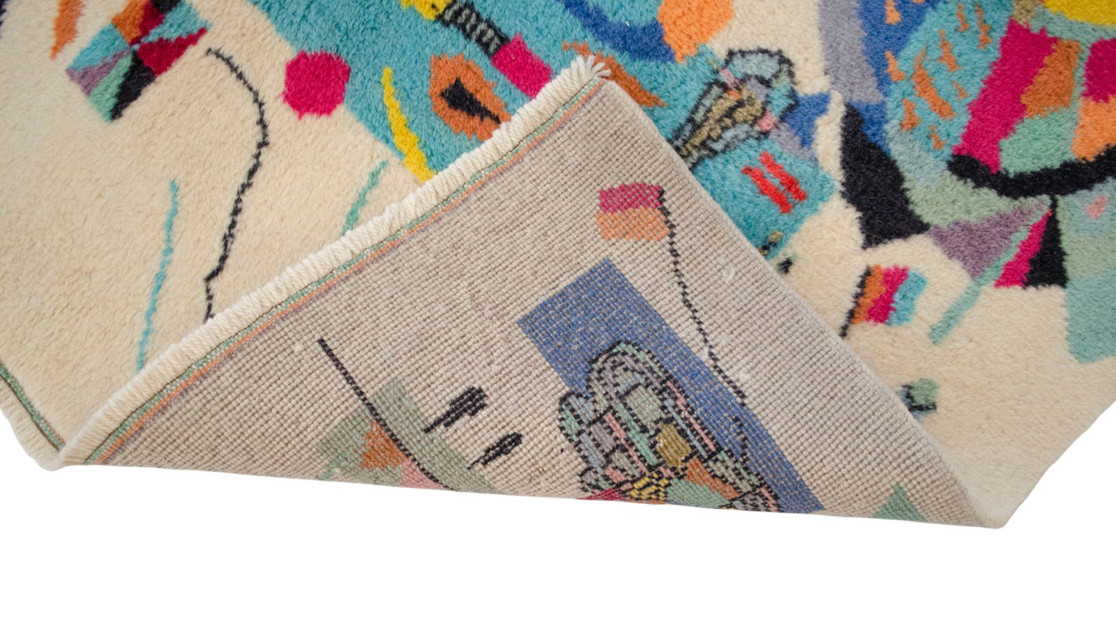 Kandinsky Style Abstract Rug | Vintage Hand-Knotted Wool Art Carpet 3’7″ x 5’0″