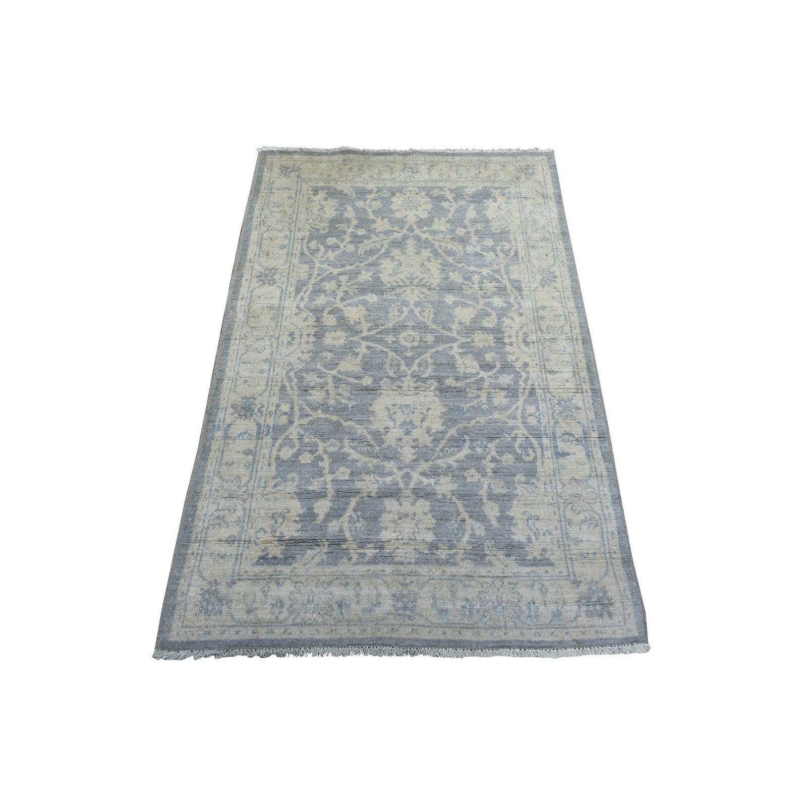 3’x4’10” Gray Pure Wool Natural Dyes Hand Knotted Stone Wash Peshawar Rug R72083