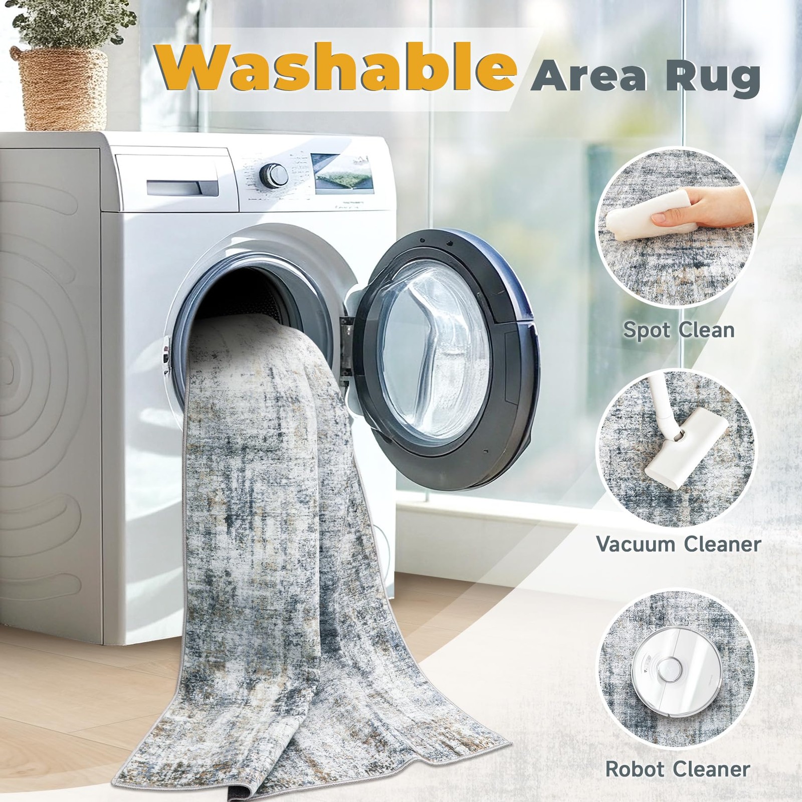 8×10 Area Rug Washable Abstract Non Slip Low-Pile (0.15″) – Soft Carpet