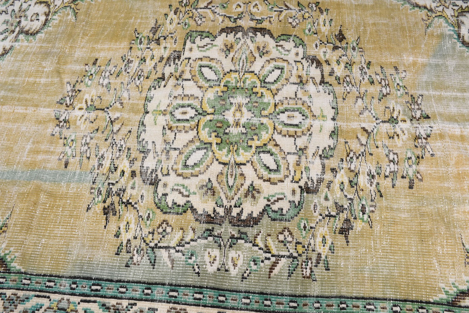 Vintage Turkish Rug, 5,2×7,7 ft Rug, Yellow Green Striped Rug